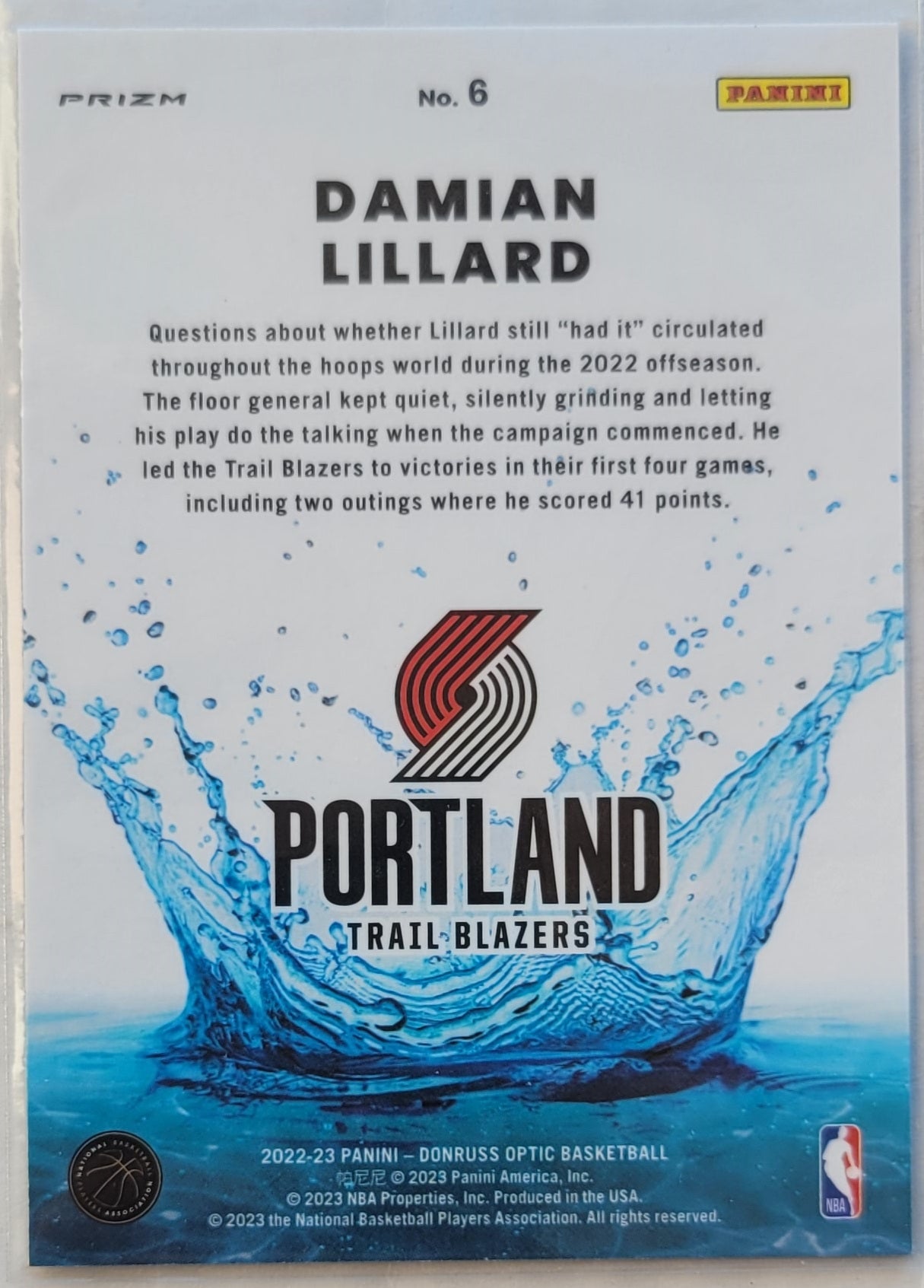 Damian Lillard - 2022-23 Donruss Optic Splash! Purple #6