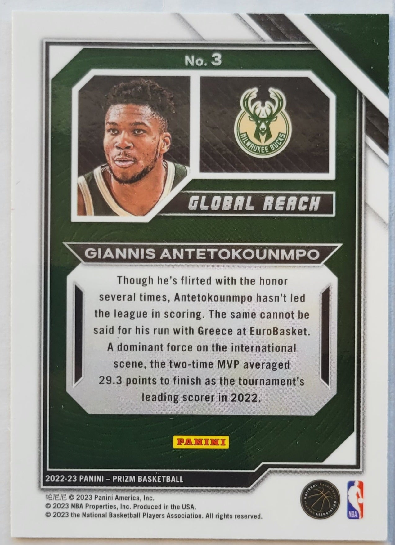 Giannis Antetokounmpo - 2022-23 Panini Prizm Global Reach #3