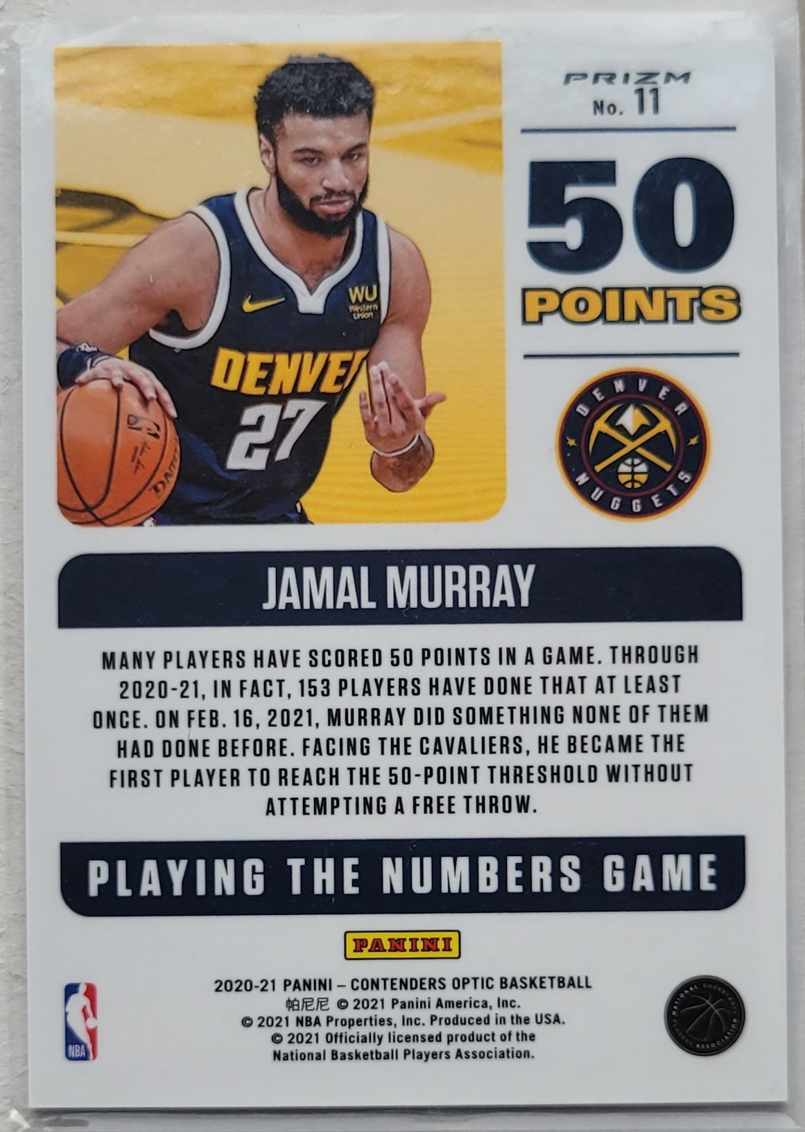 Jamal Murray - 2020-21 Panini Contenders Optic Playing the Numbers Game #11