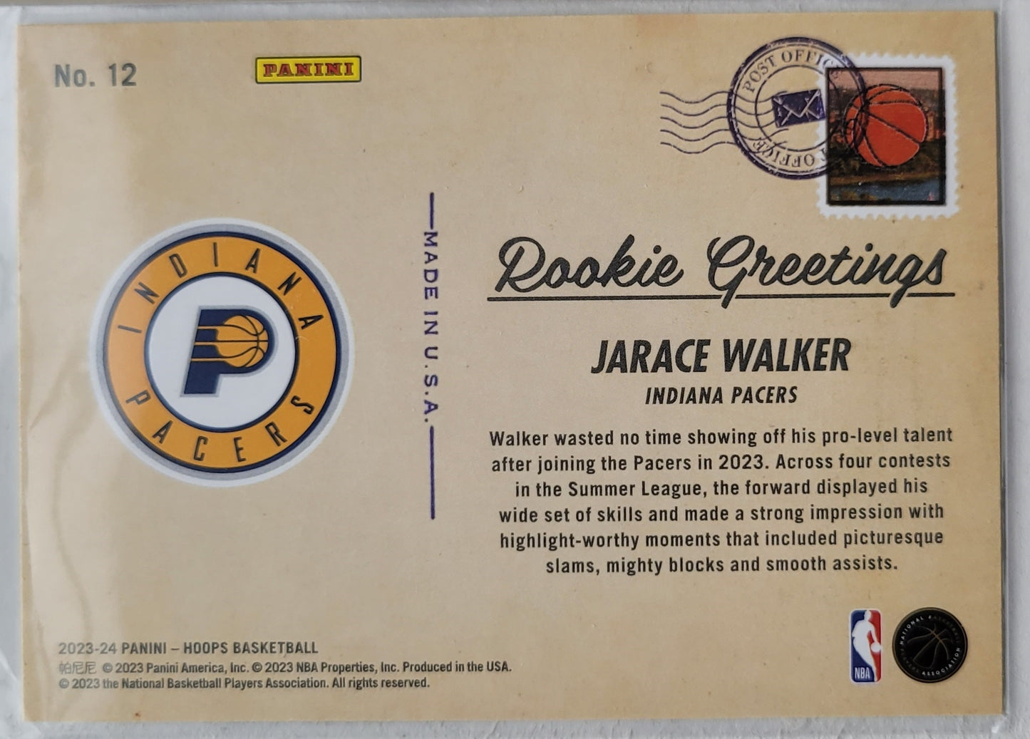 Jarace Walker - 2023-24 Hoops Rookie Greetings Winter #12