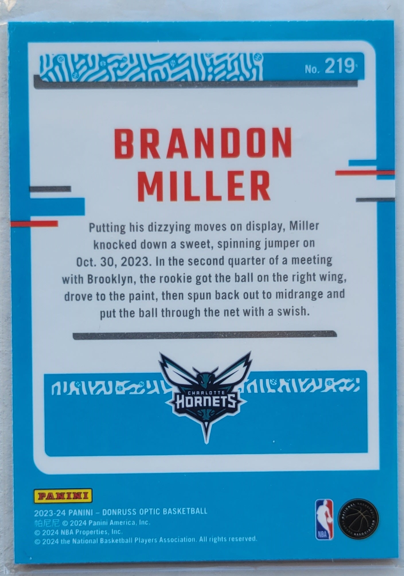 Brandon Miller - 2023-24 Donruss Optic #219 RR RC