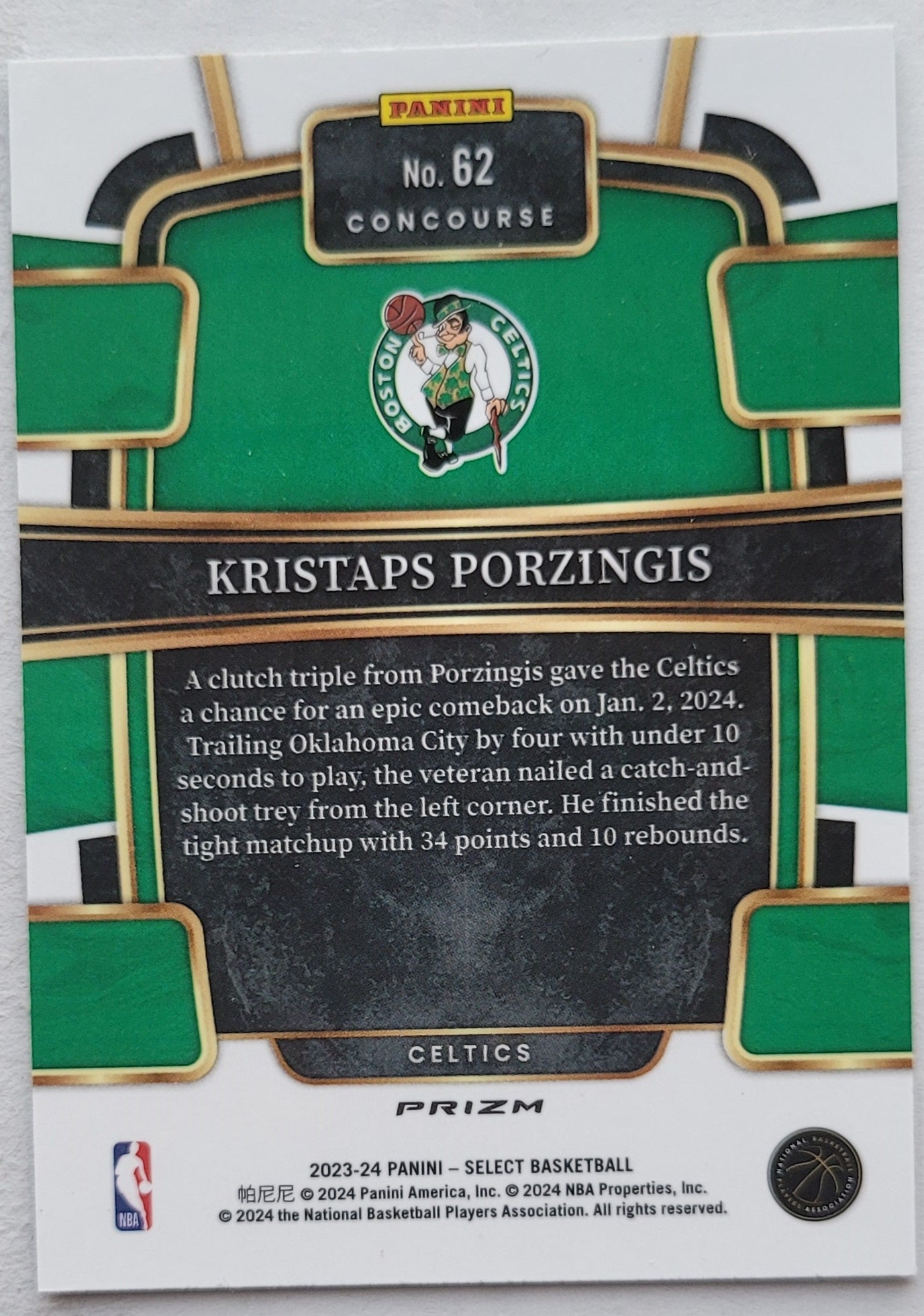 Kristaps Porzingis - 2023-24 Select Prizms Green White Purple #62