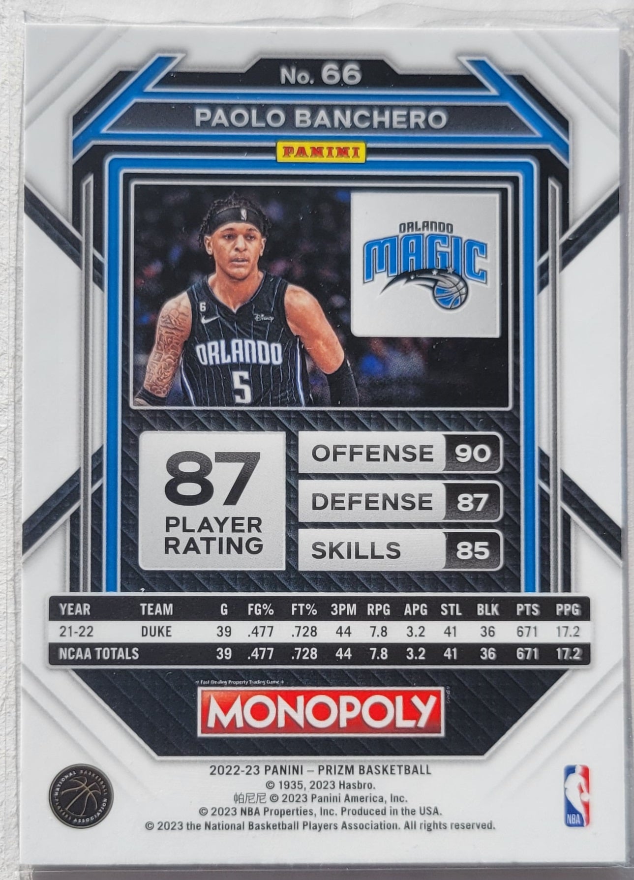 Paolo Banchero - 2022-23 Panini Prizm Monopoly #66 RC