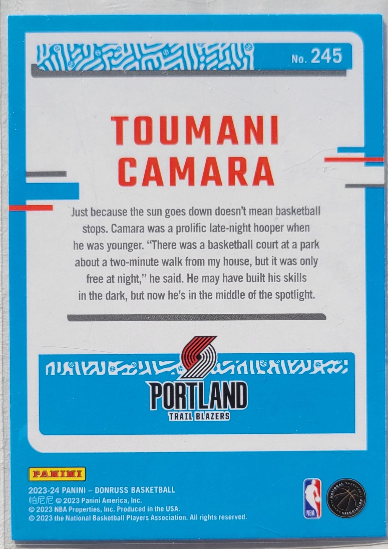 Toumani Camara - 2023-24 Donruss Holo Green Laser #245 RC