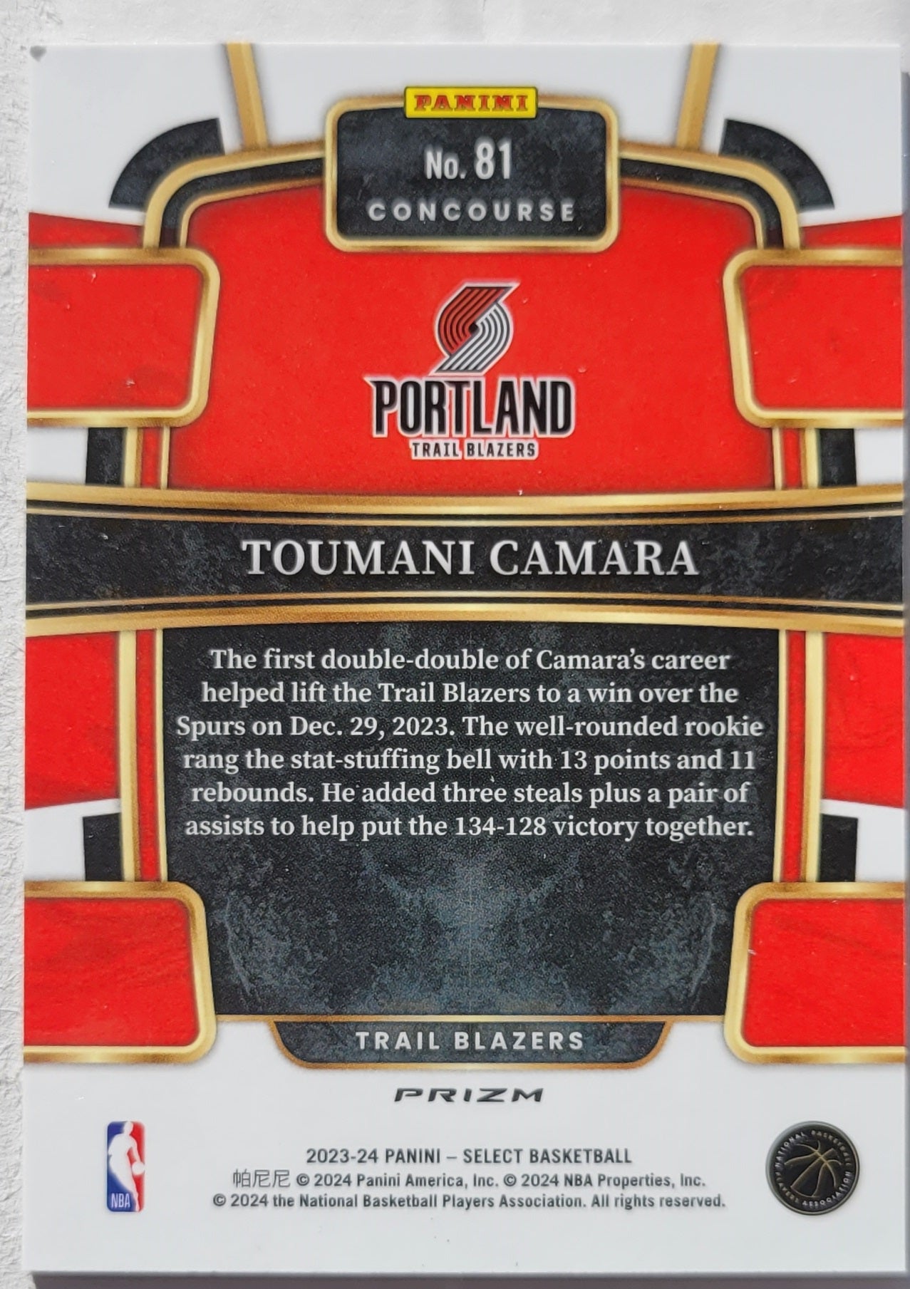 Toumani Camara - 2023-24 Select Prizms Red Cracked Ice #81 RC