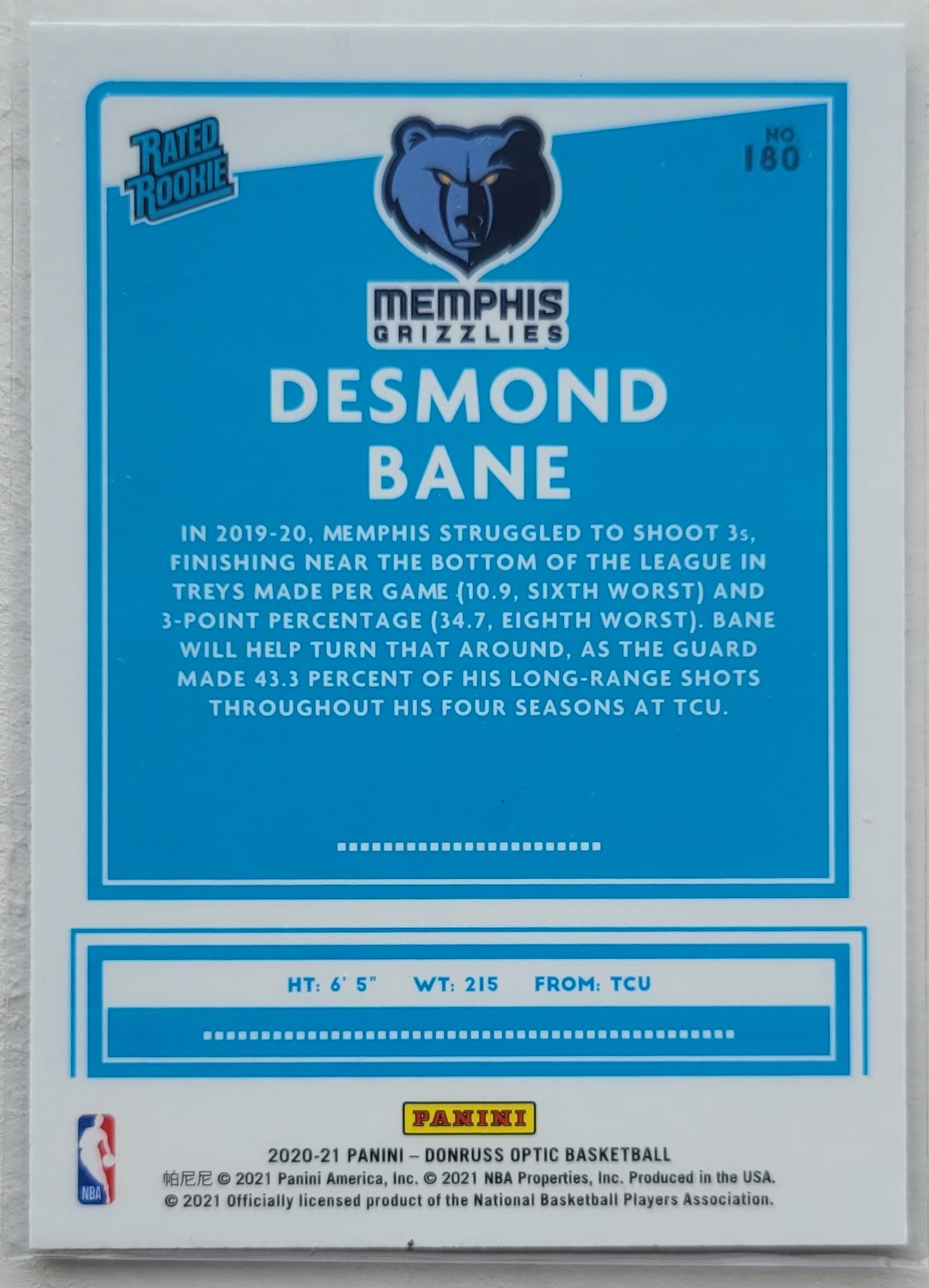 Desmond Bane - 2020-21 Donruss Optic #180 RR RC