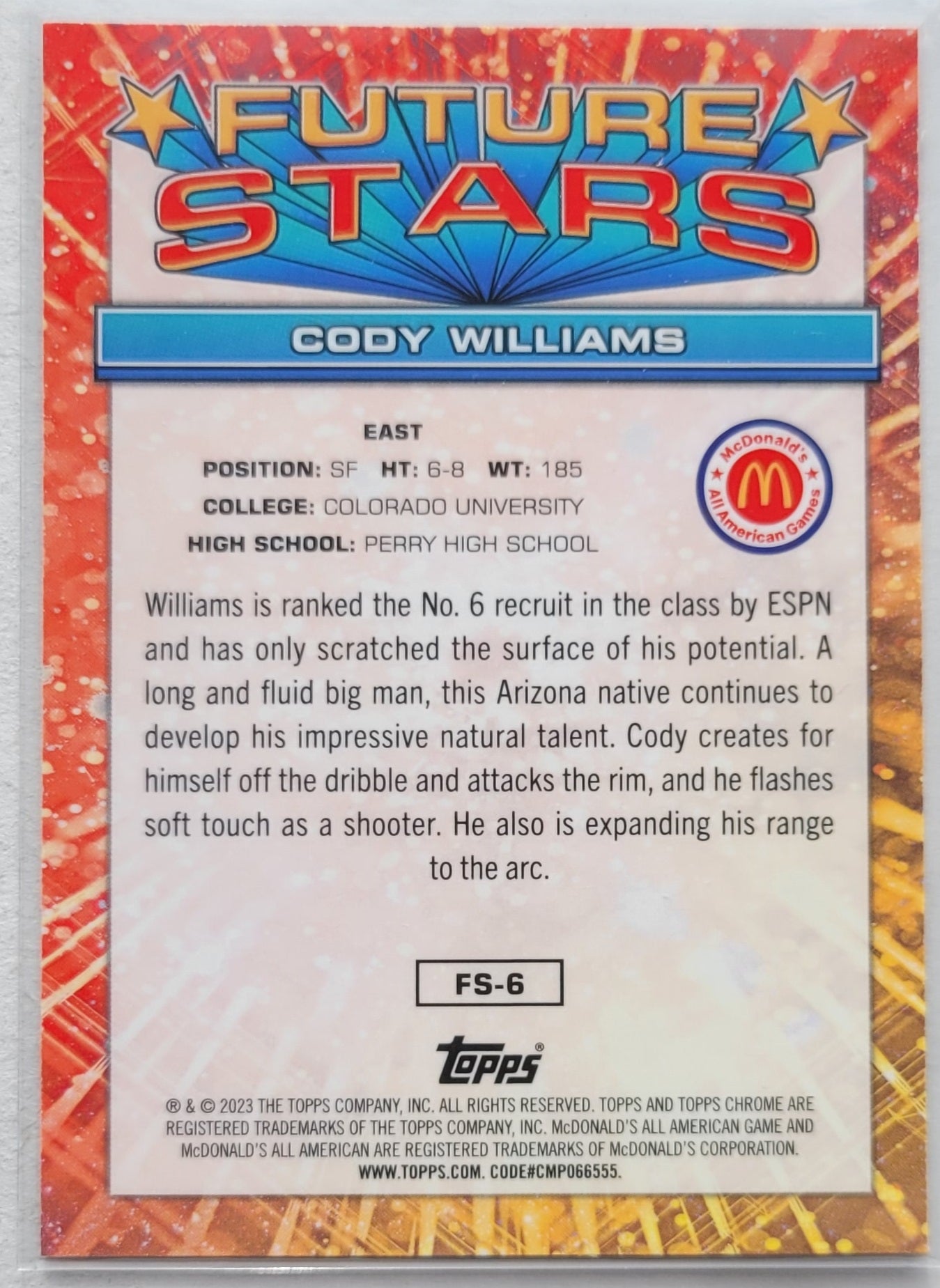 Cody Williams - 2023 Topps Chrome McDonald's All American Future Stars #FS6