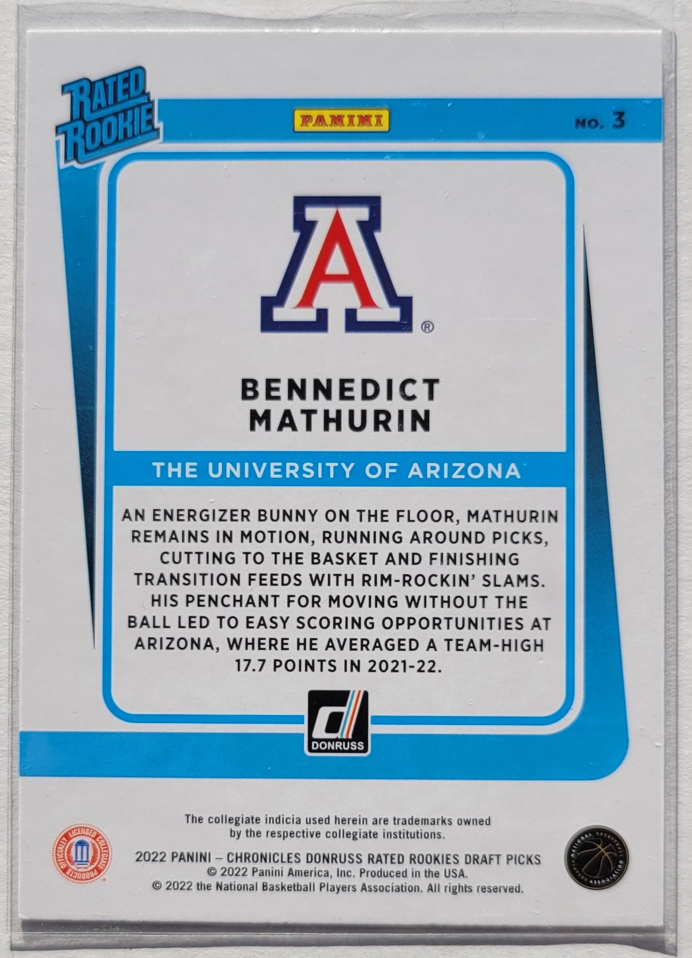 Bennedict Mathurin - 2022-23 Panini Chronicles Draft Picks Donruss Rated Rookies #3 RC