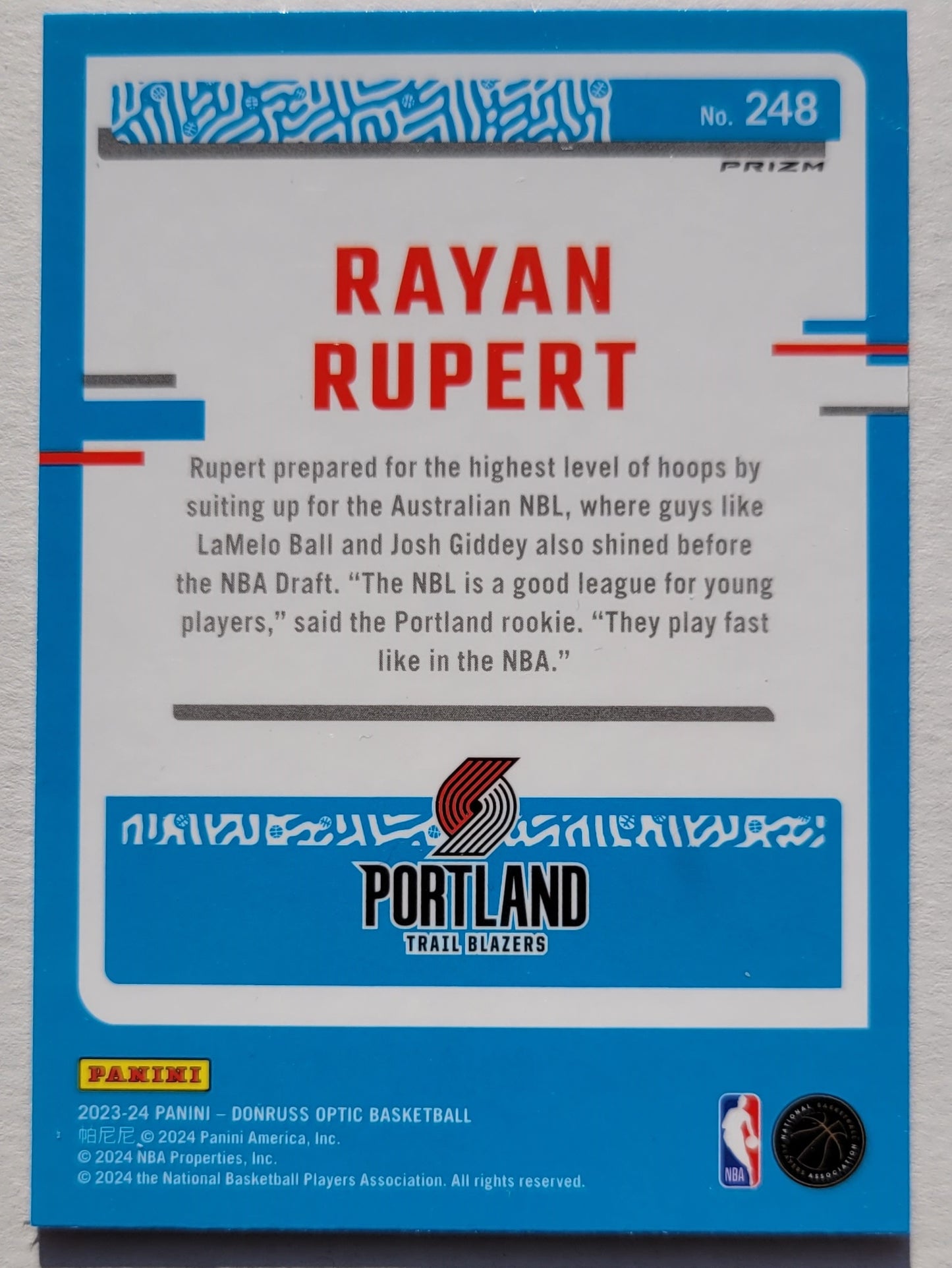 Rayan Rupert - 2023-24 Donruss Optic Hyper Pink #248 RR RC