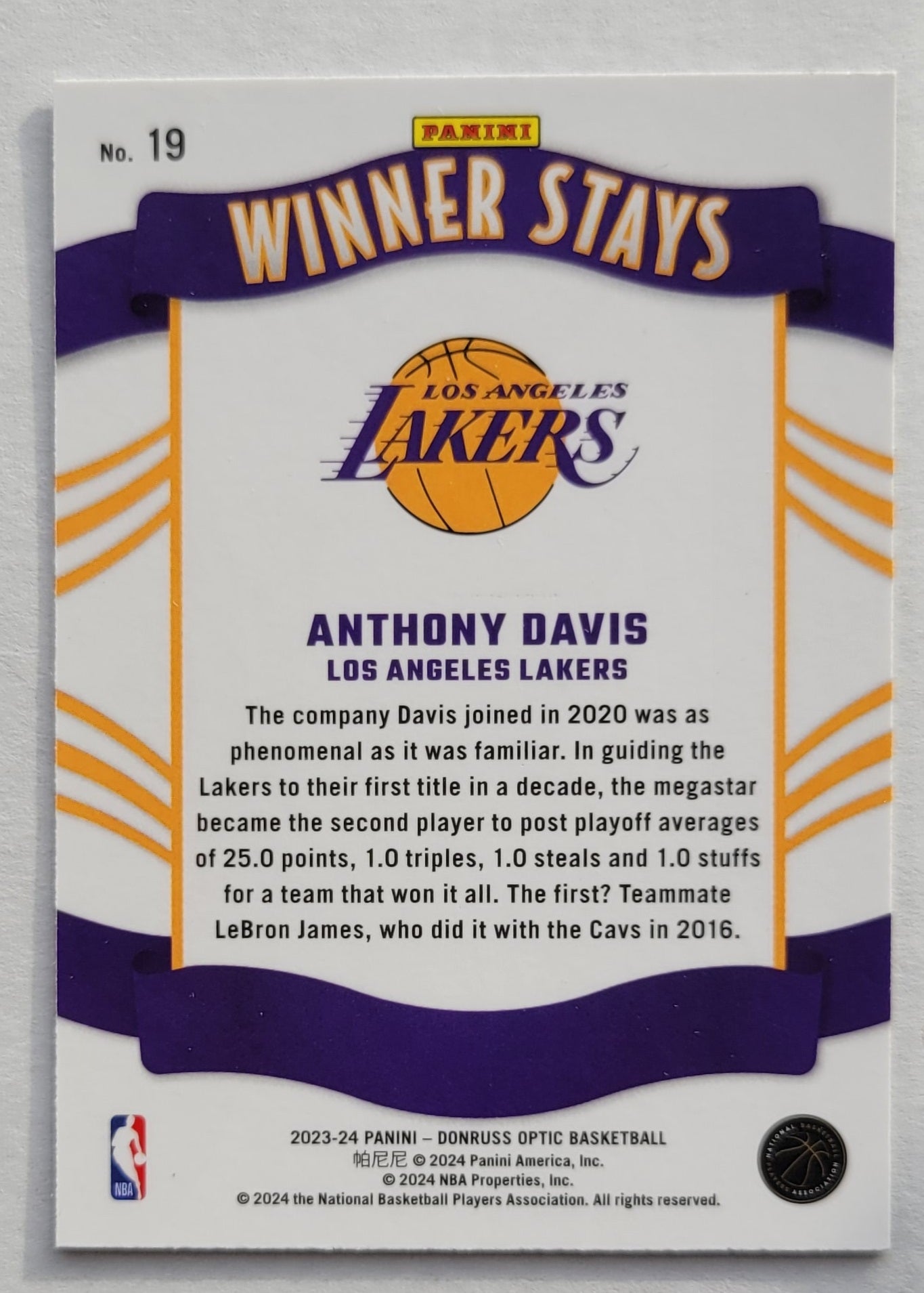 Anthony Davis - 2023-24 Donruss Optic Winner Stays #19