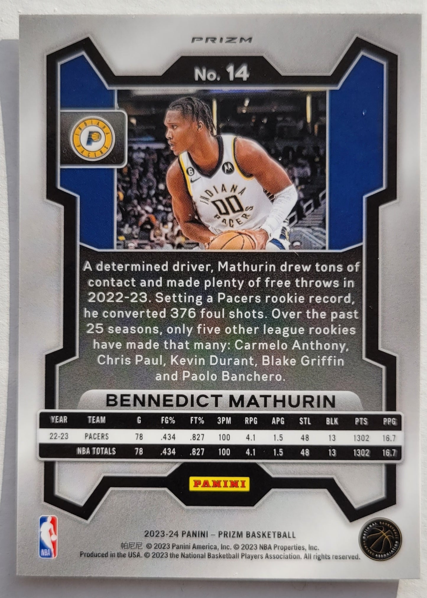 Bennedict Mathurin - 2023-24 Panini Prizm Prizms Ice #14