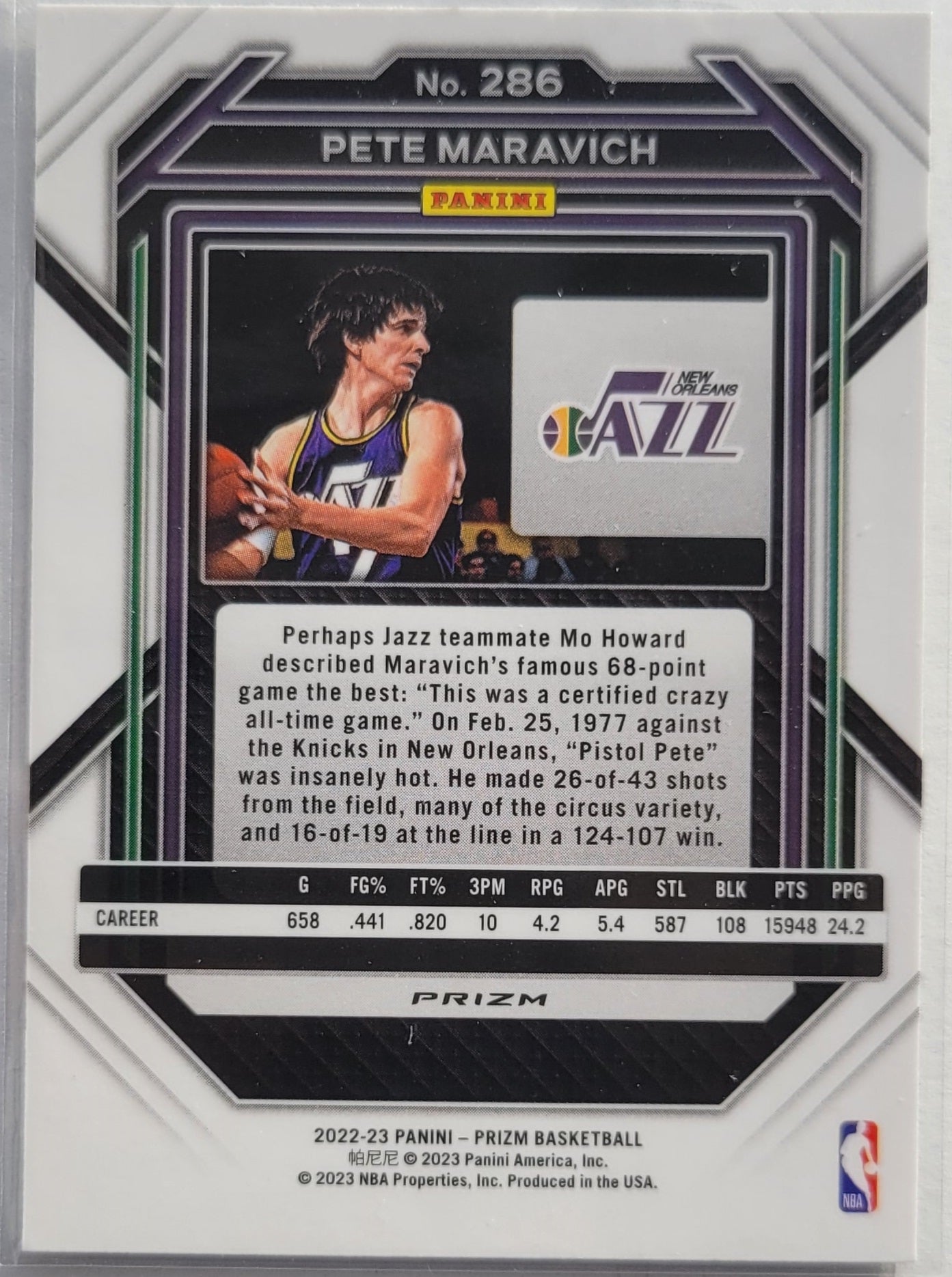 Pete Maravich - 2022-23 Panini Prizm Prizms Silver #286