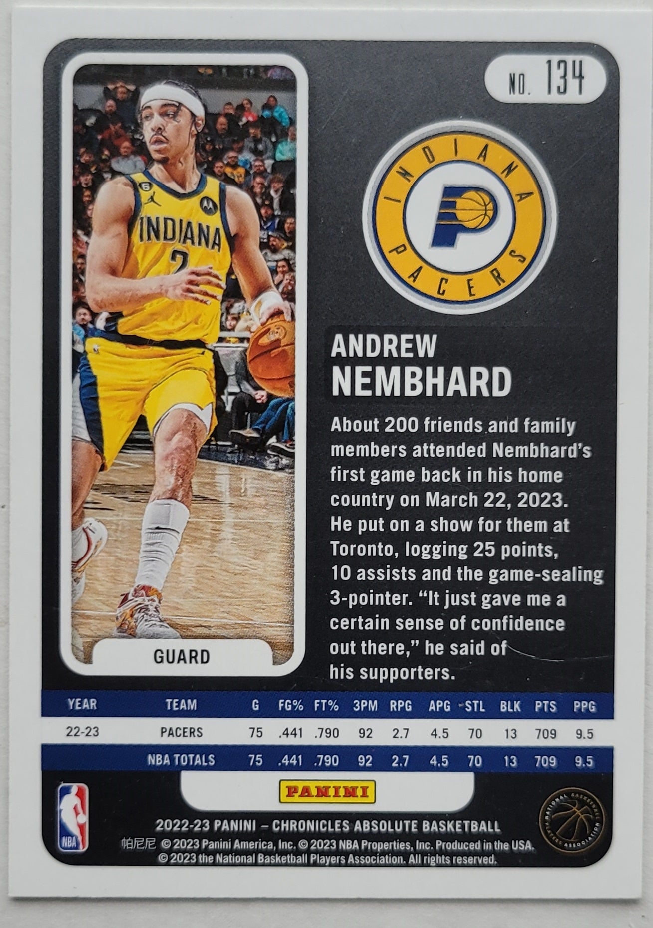 Andrew Nembhard - 2022-23 Panini Chronicles #134 Absolute RC