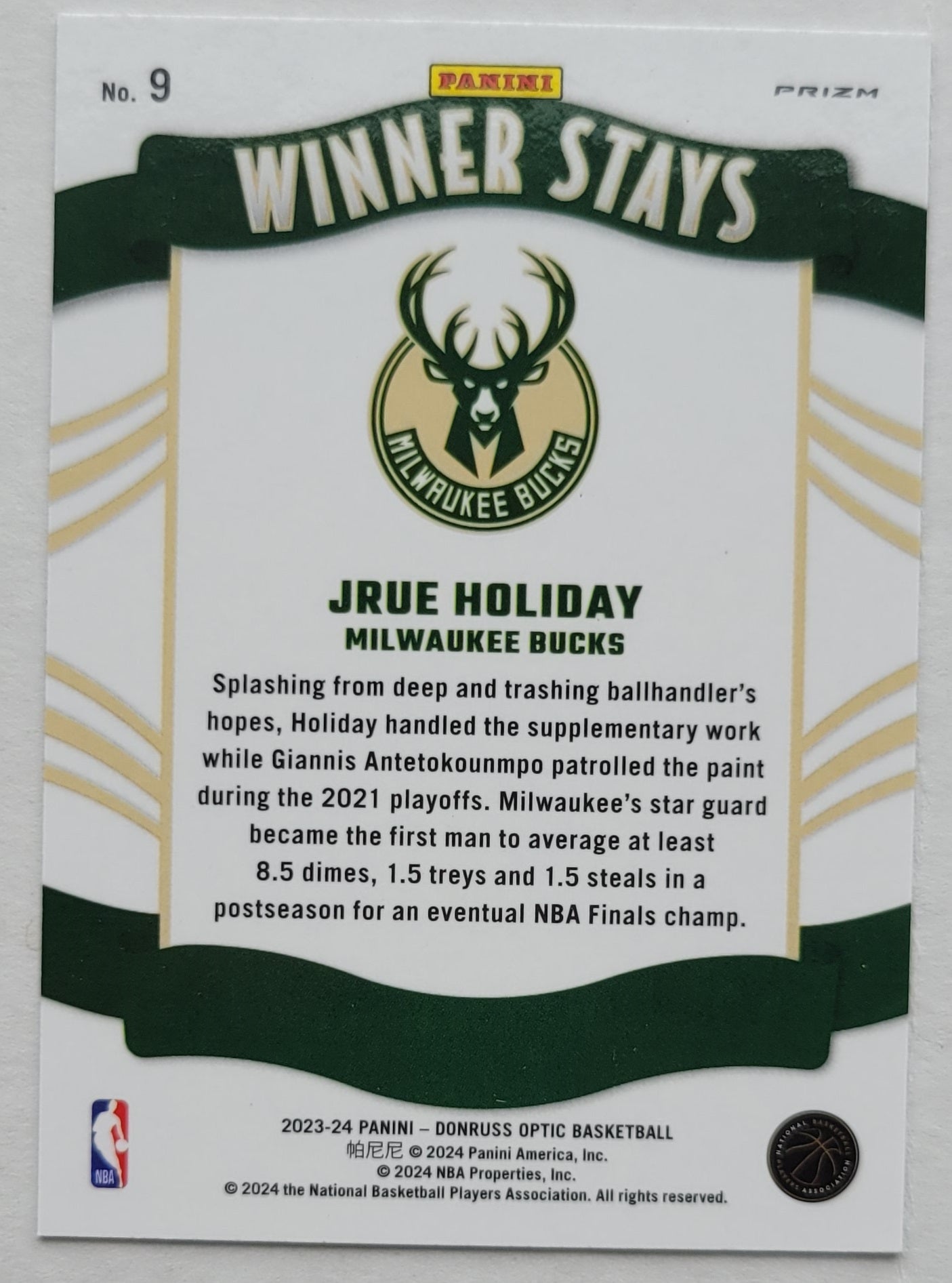 Jrue Holiday - 2023-24 Donruss Optic Winner Stays Purple #9