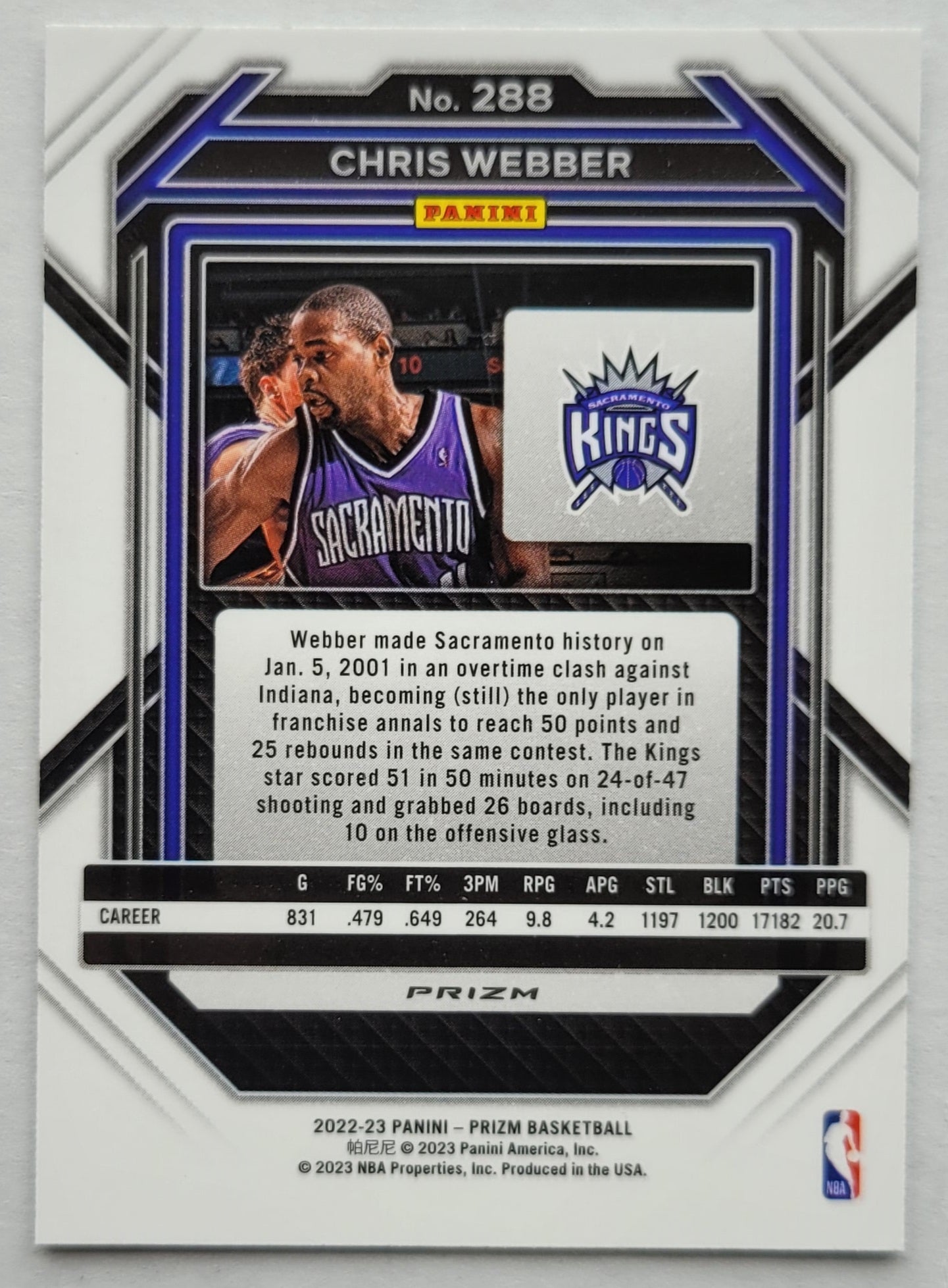 Chris Webber - 2022-23 Panini Prizm Prizms Silver #288
