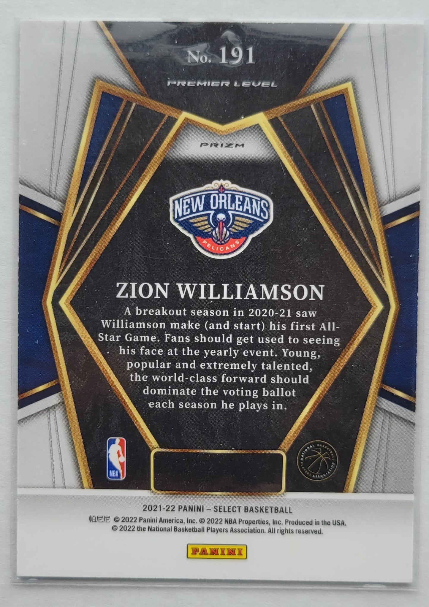 Zion Williamson - 2021-22 Select Prizms Blue Shimmer #191