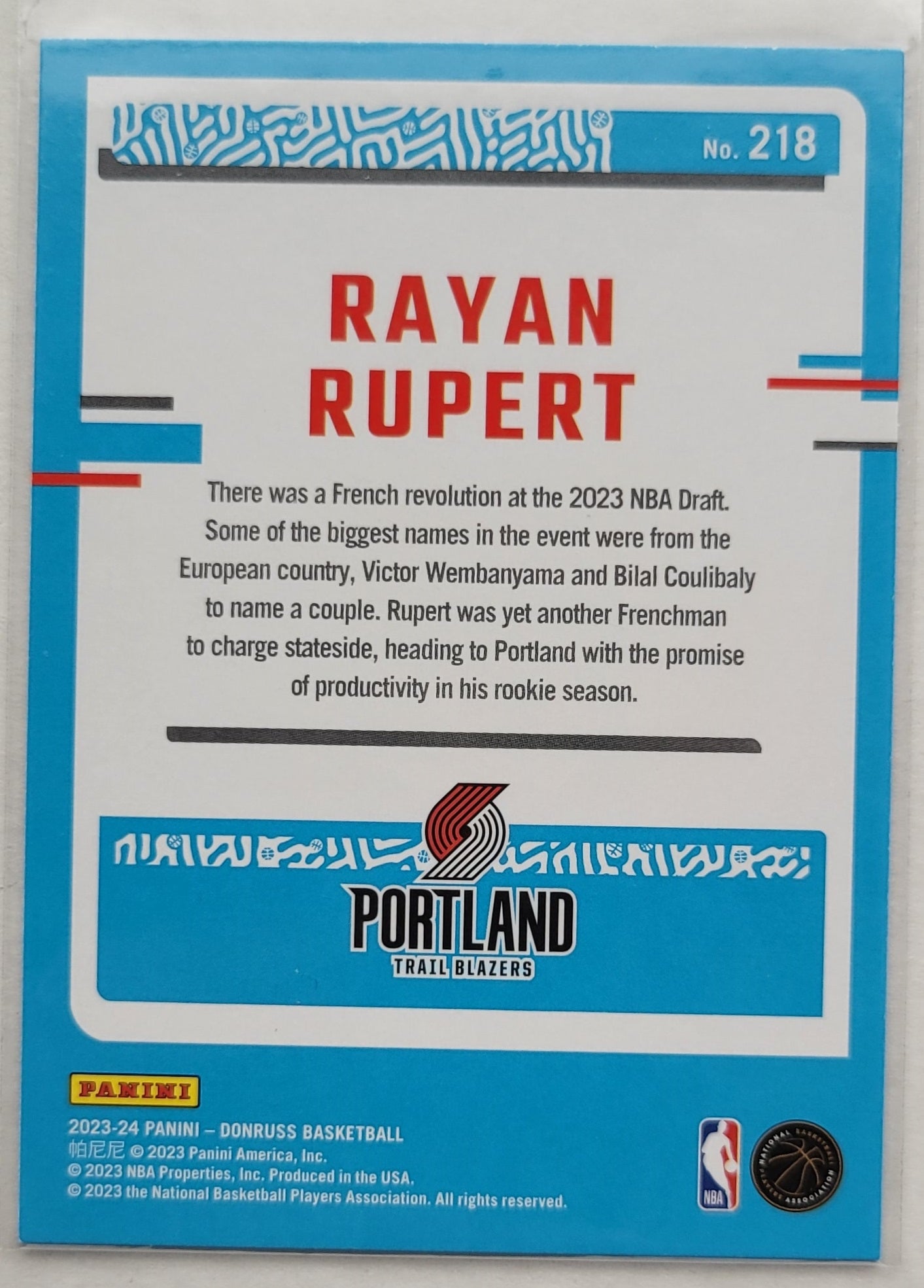 Rayan Rupert - 2023-24 Donruss #218 RC