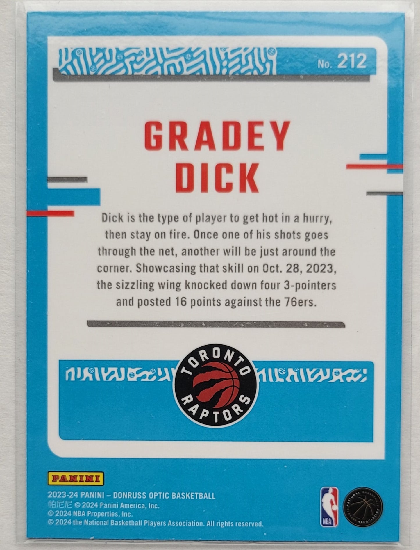 Gradey Dick - 2023-24 Donruss Optic #212 RR RC