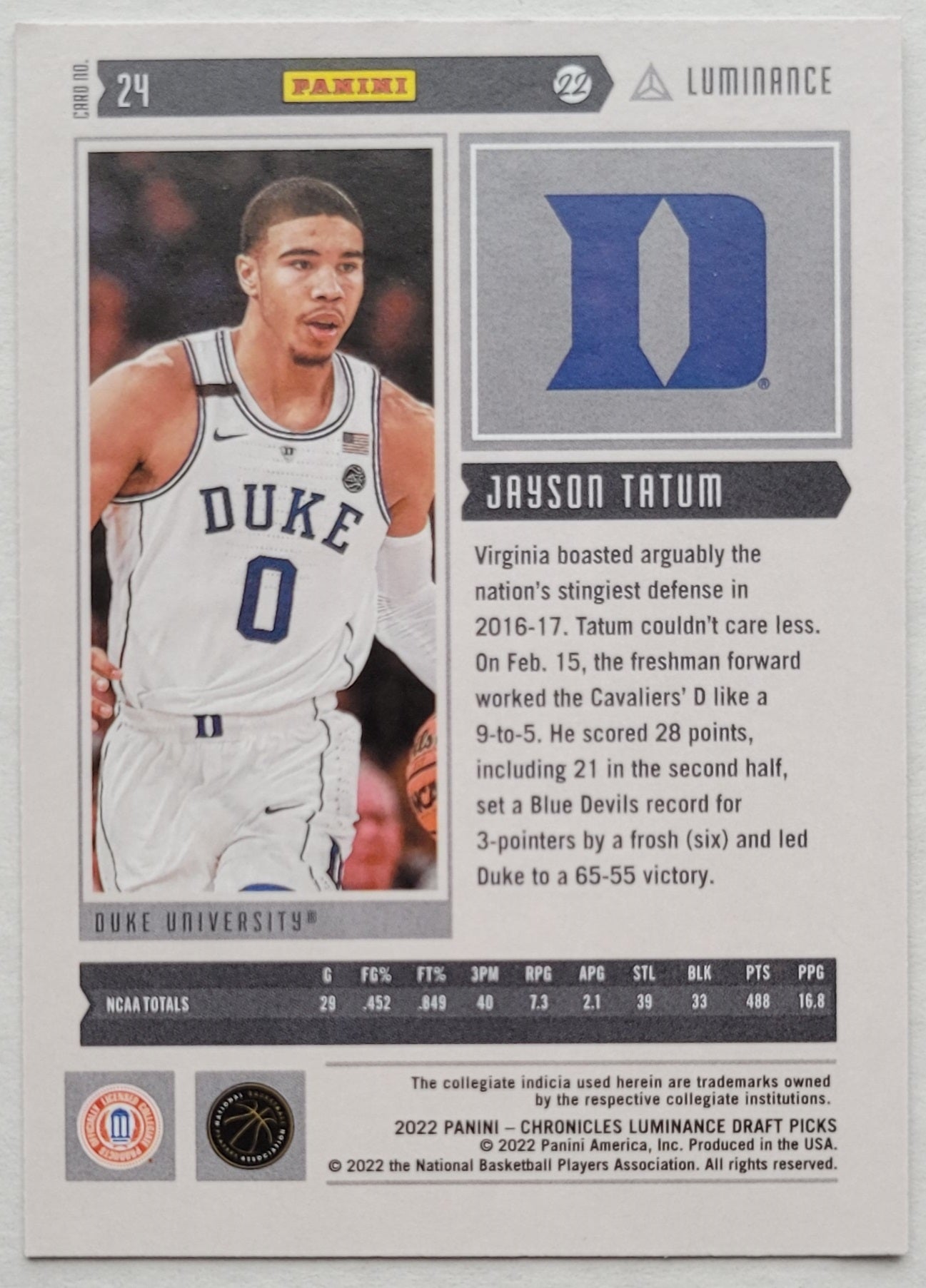 Jayson Tatum - 2022-23 Panini Chronicles Draft Picks Luminance #24