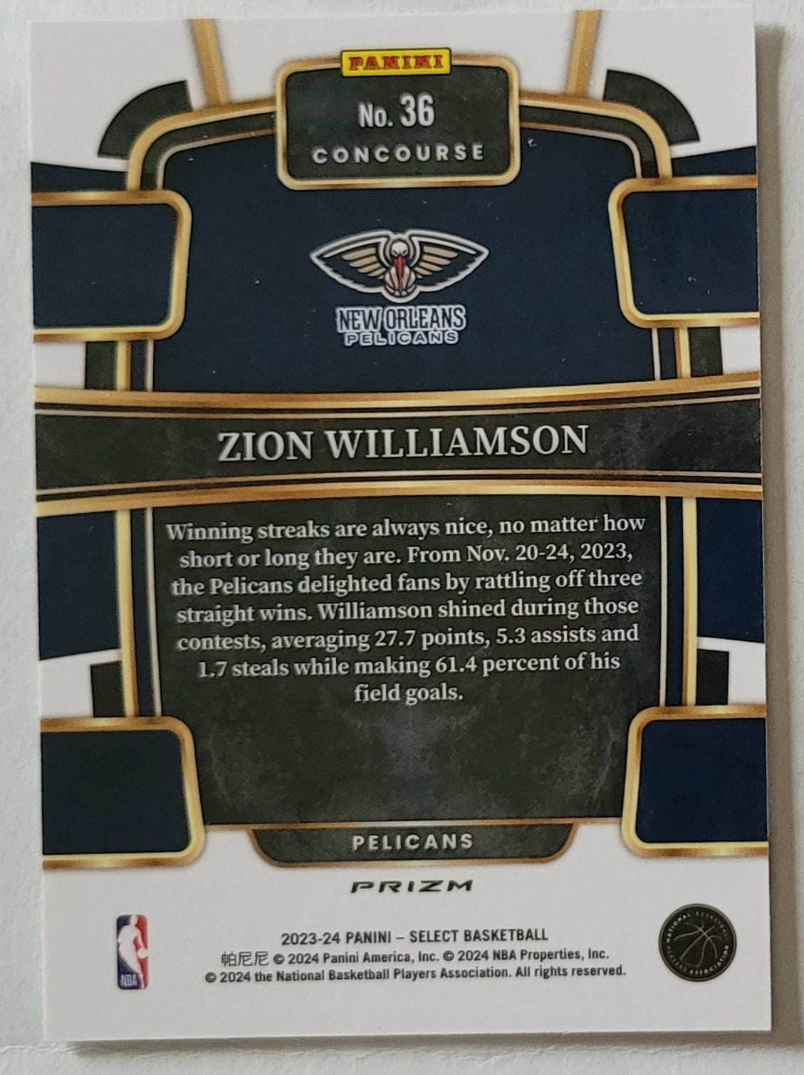 Zion Williamson - 2023-24 Select Prizms Silver #36