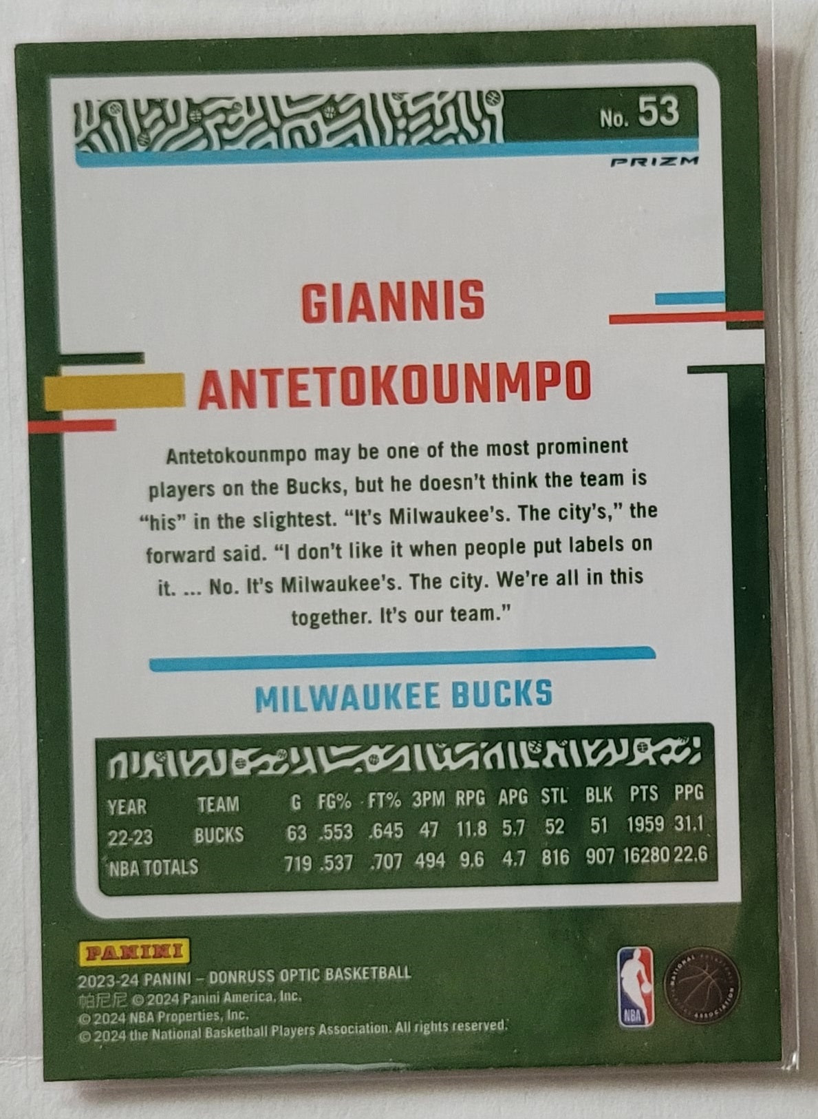 Giannis Antetokounmpo - 2023-24 Donruss Optic Hyper Pink #53