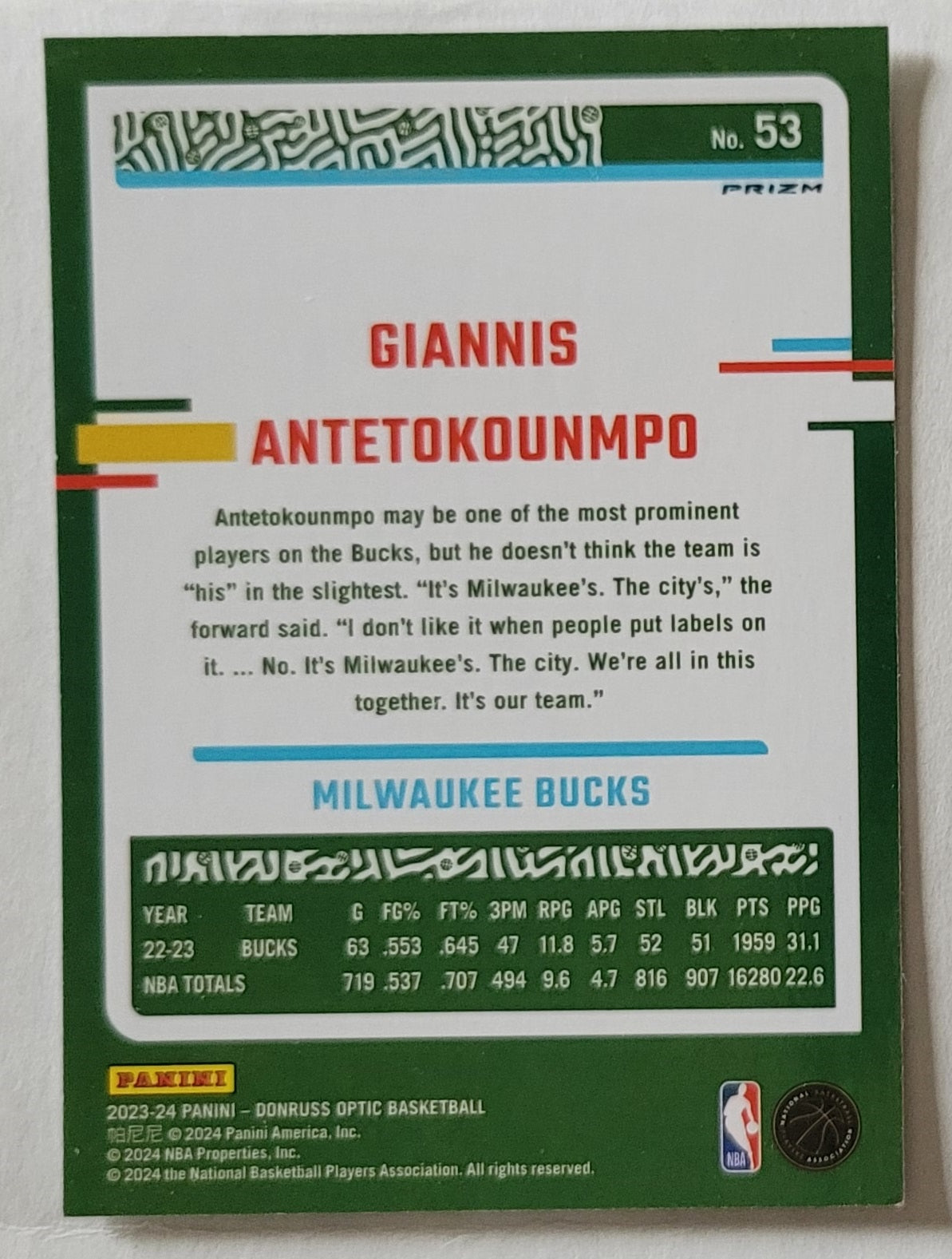 Giannis Antetokounmpo - 2023-24 Donruss Optic Holo #53