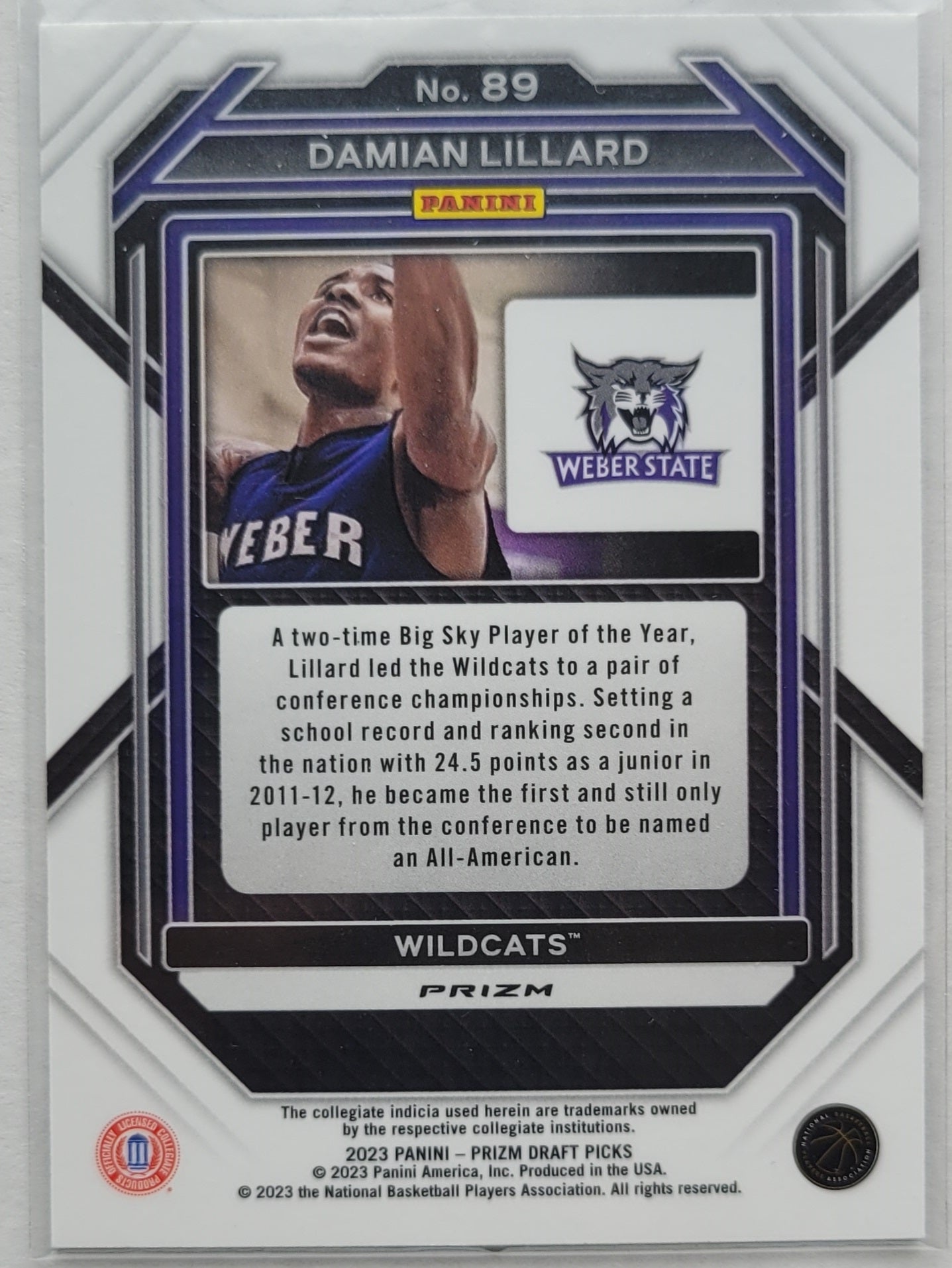 Damian Lillard - 2023-24 Panini Prizm Draft Picks Prizms Purple Wave #89