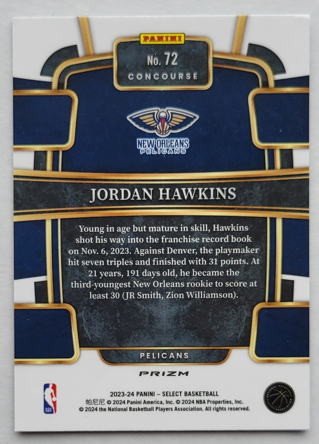 Jordan Hawkins - 2023-24 Select Prizms Blue #72 RC