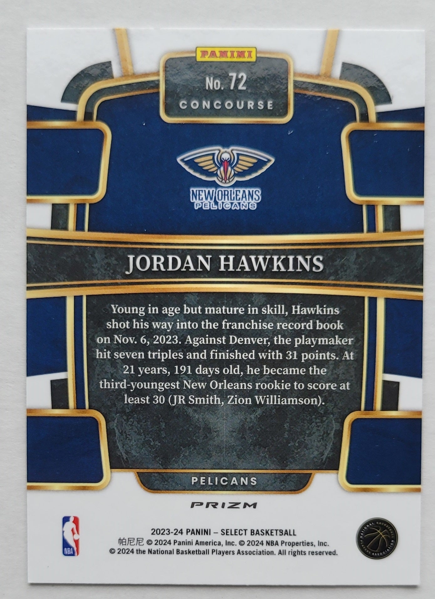 Jordan Hawkins - 2023-24 Select Prizms Orange Tectonic #72 RC