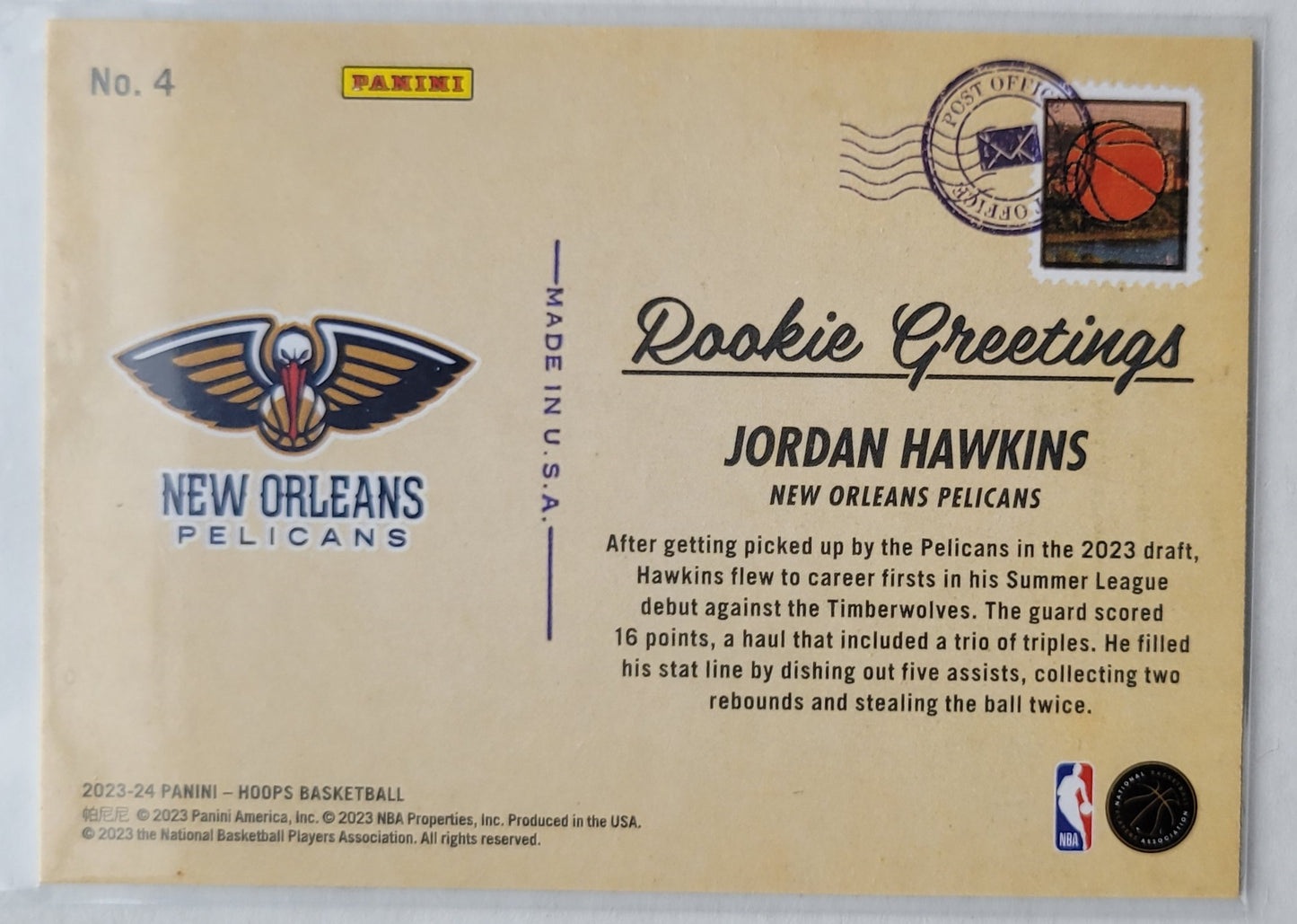 Jordan Hawkins - 2023-24 Hoops Rookie Greetings Winter #4