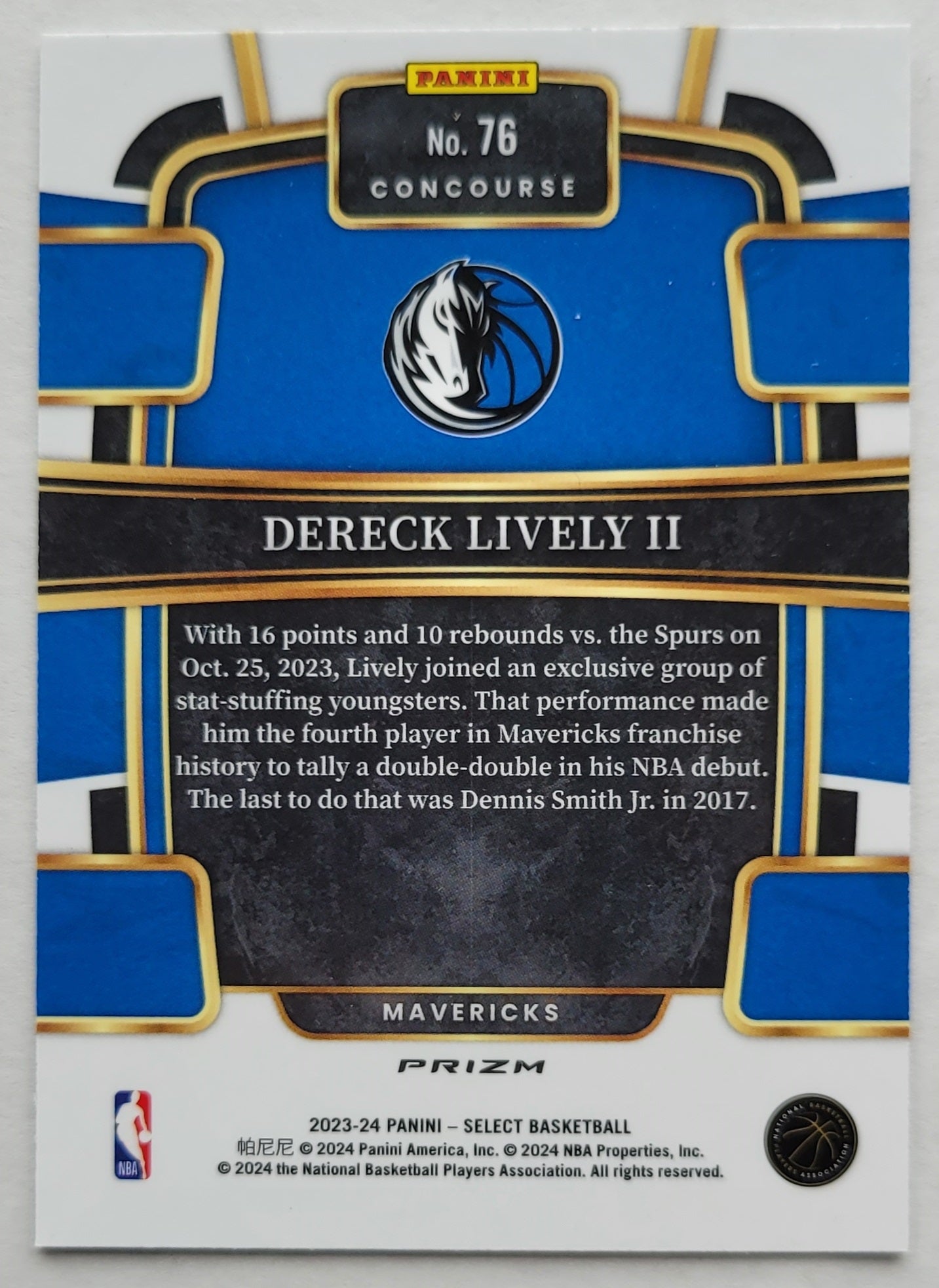 Dereck Lively II - 2023-24 Select Prizms Silver #76 RC