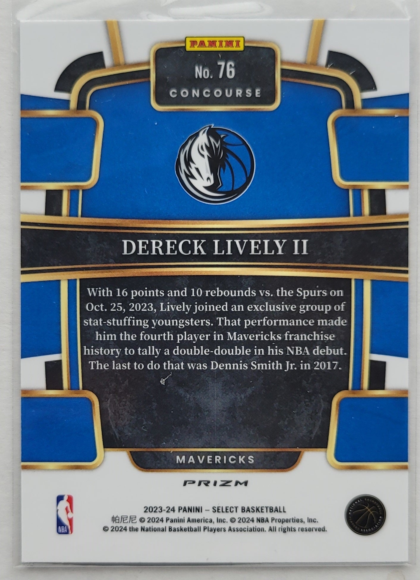 Dereck Lively II - 2023-24 Select Prizms Blue #76 RC