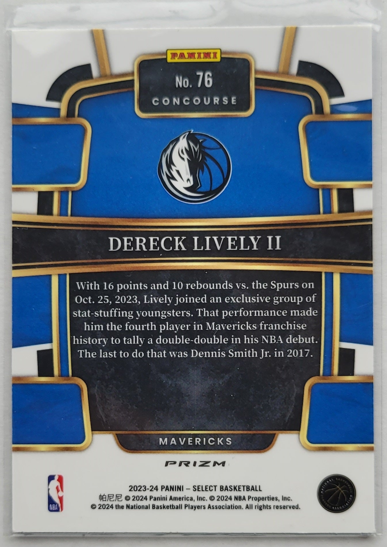 Dereck Lively II - 2023-24 Select Prizms Blue Cracked Ice #76 RC