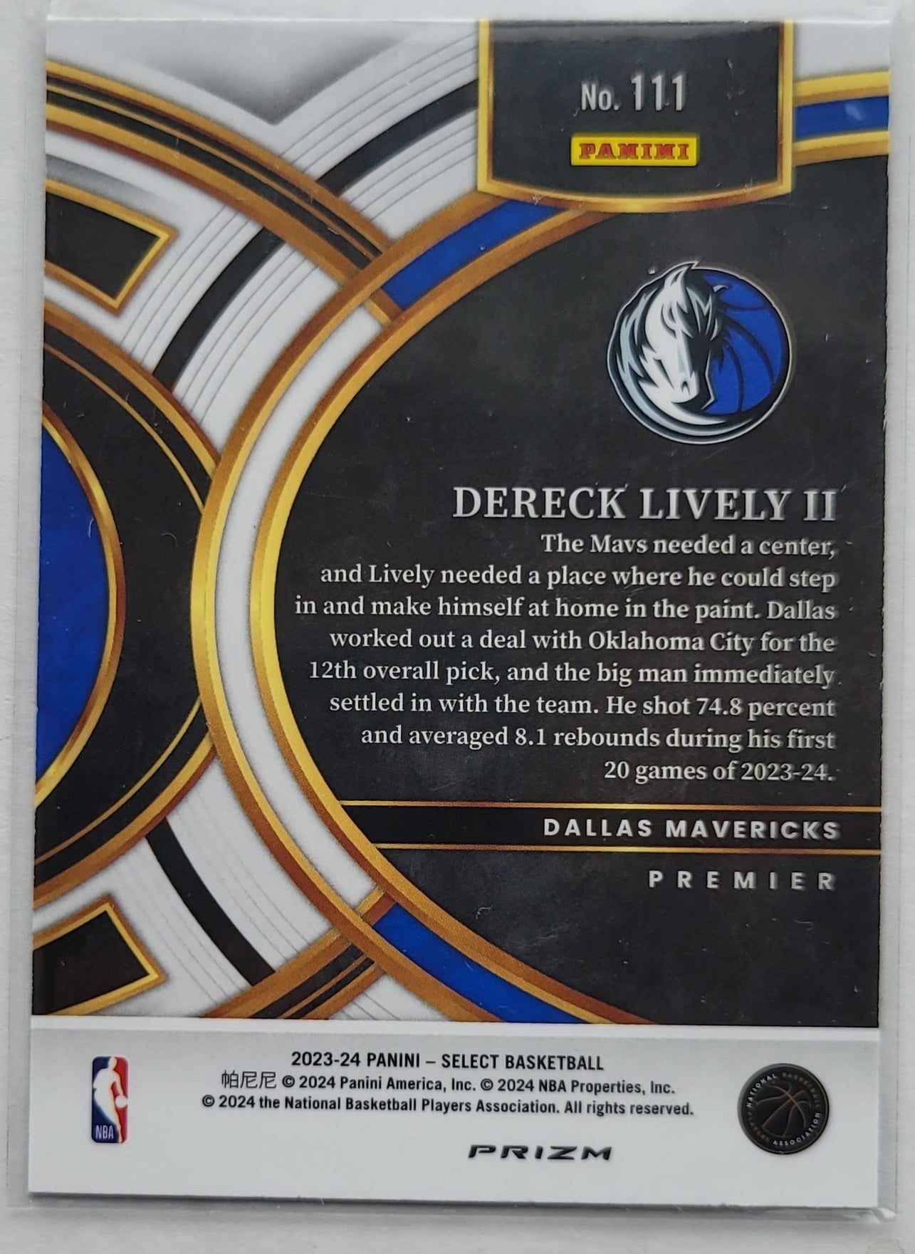 Dereck Lively II - 2023-24 Select Prizms Silver #111 RC