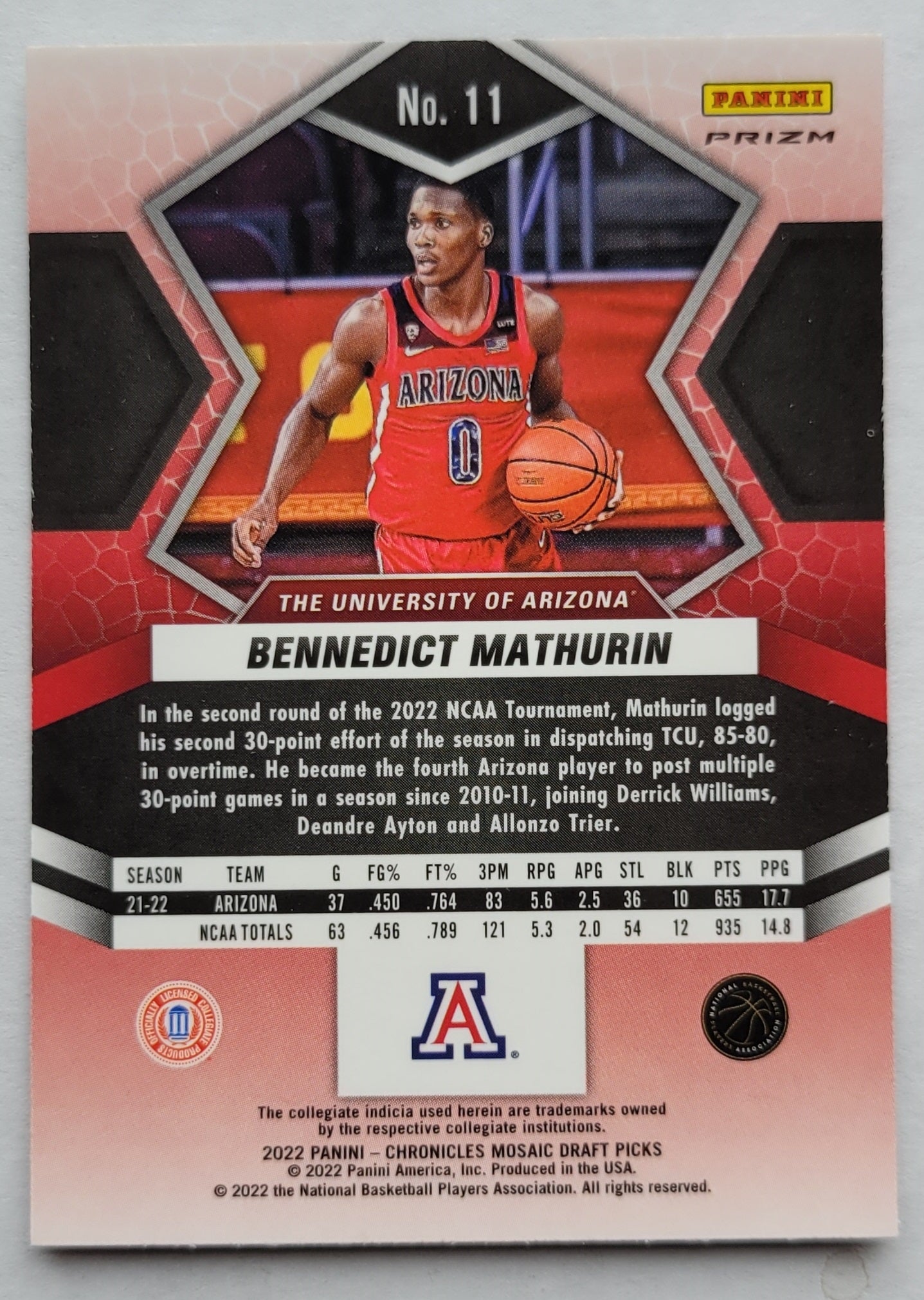 Bennedict Mathurin - 2022-23 Panini Chronicles Draft Picks Mosaic Pink #11 RC