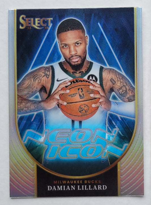 Damian Lillard - 2023-24 Select Neon Icon Silver Prizms #17