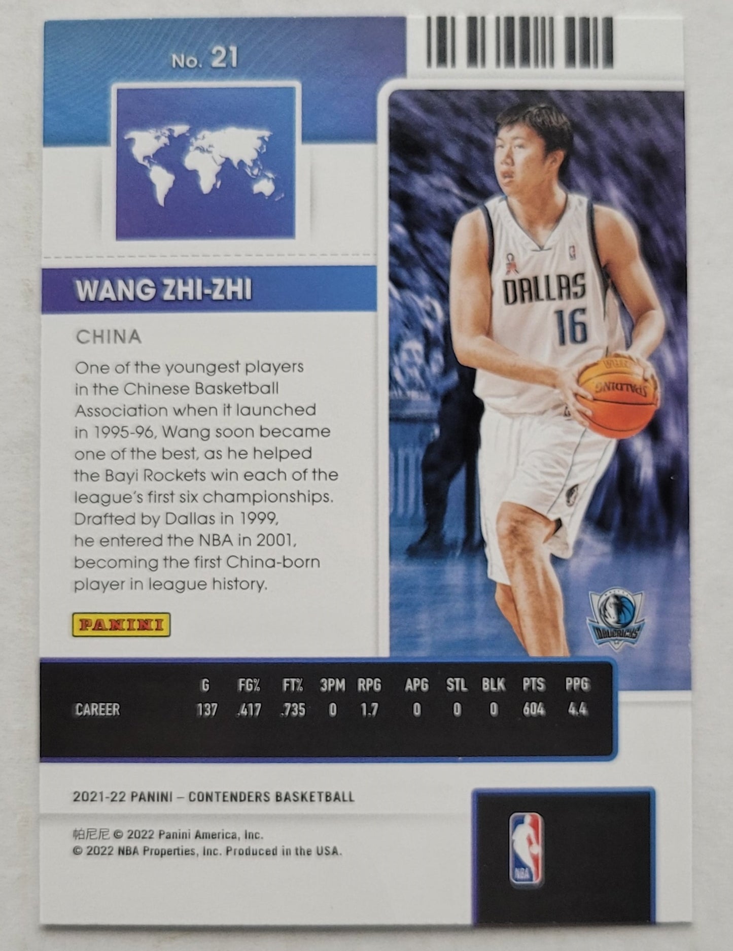 Wang Zhi-zhi - 2021-22 Panini Contenders International Ticket #21