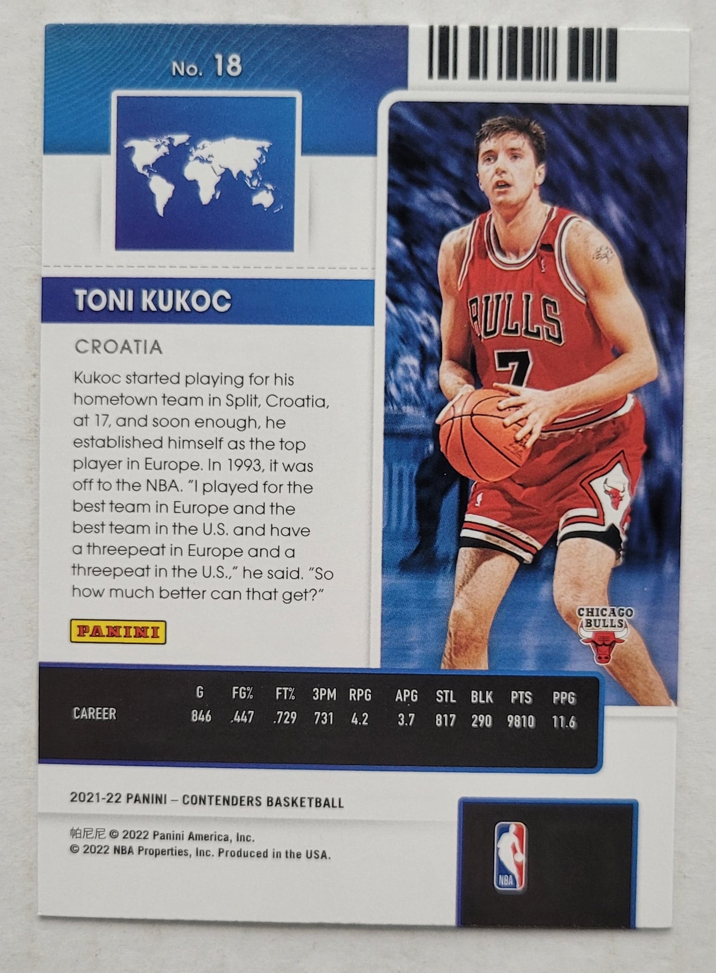 Toni Kukoc - 2021-22 Panini Contenders International Ticket #18