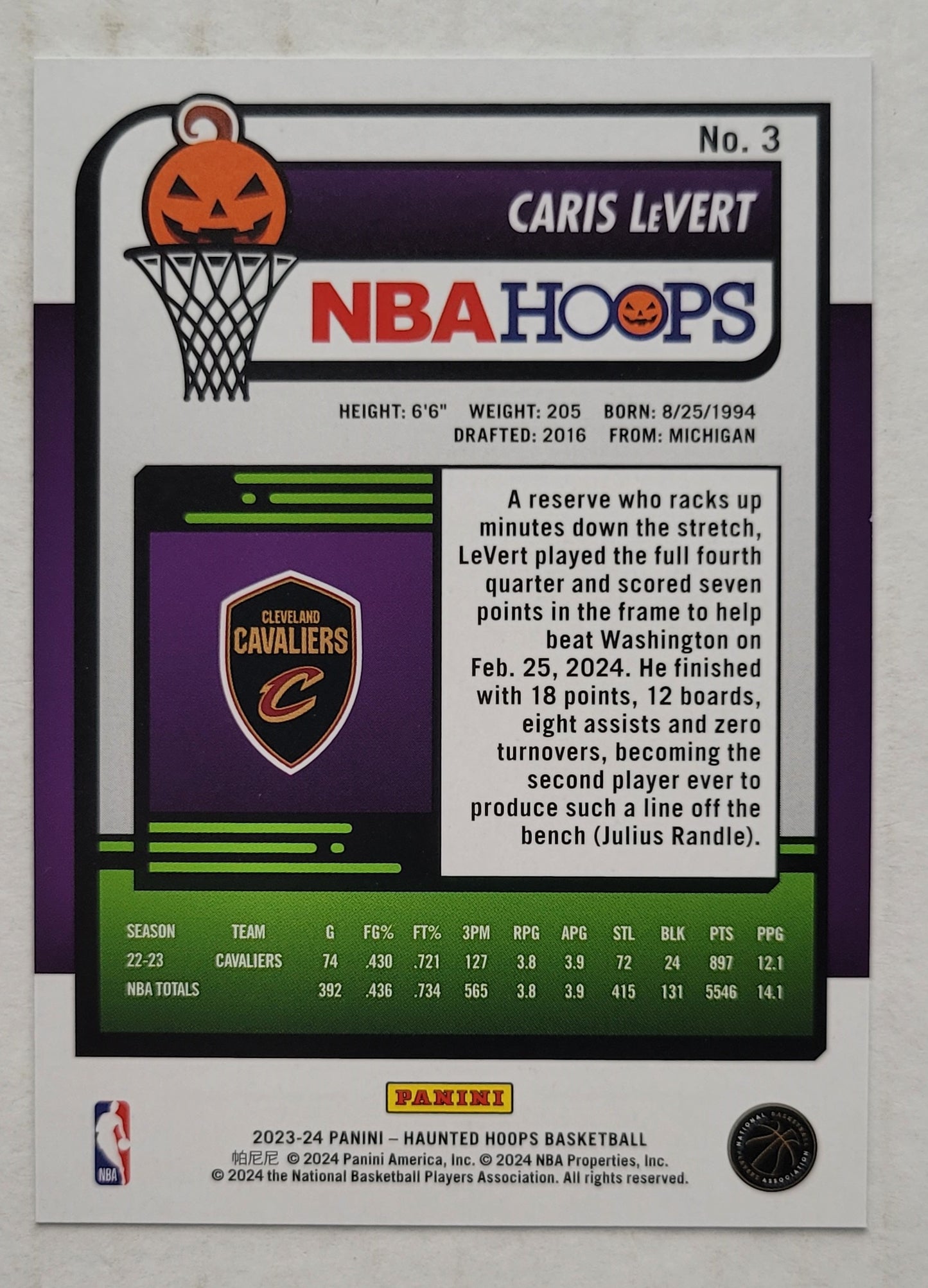 Caris LeVert - 2023-24 Hoops Haunted Hoops Slime #3