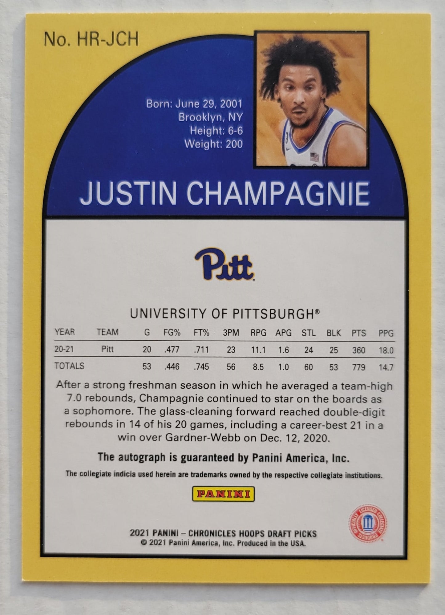 Justin Champagnie - 2021-22 Panini Chronicles Draft Picks Hoops Retro Autographs Bronze #HR-JCH