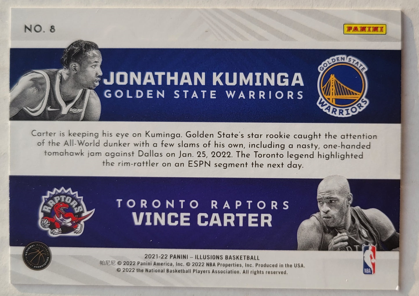 Jonathan Kuminga / Vince Carter - 2021-22 Panini Illusions Rookie Reflections Emerald #8