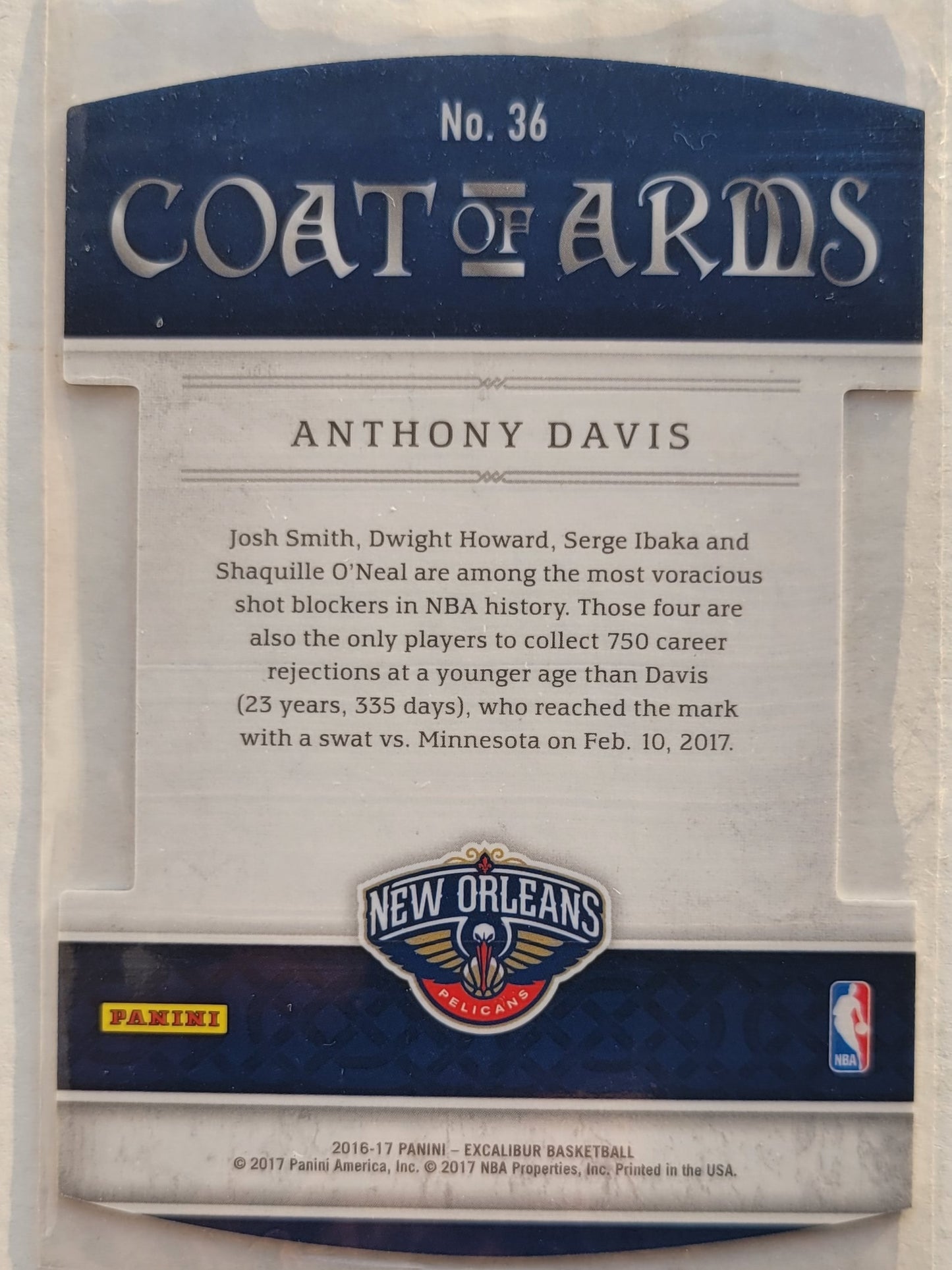 Anthony Davis - 2016-17 Panini Excalibur Coat of Arms #36