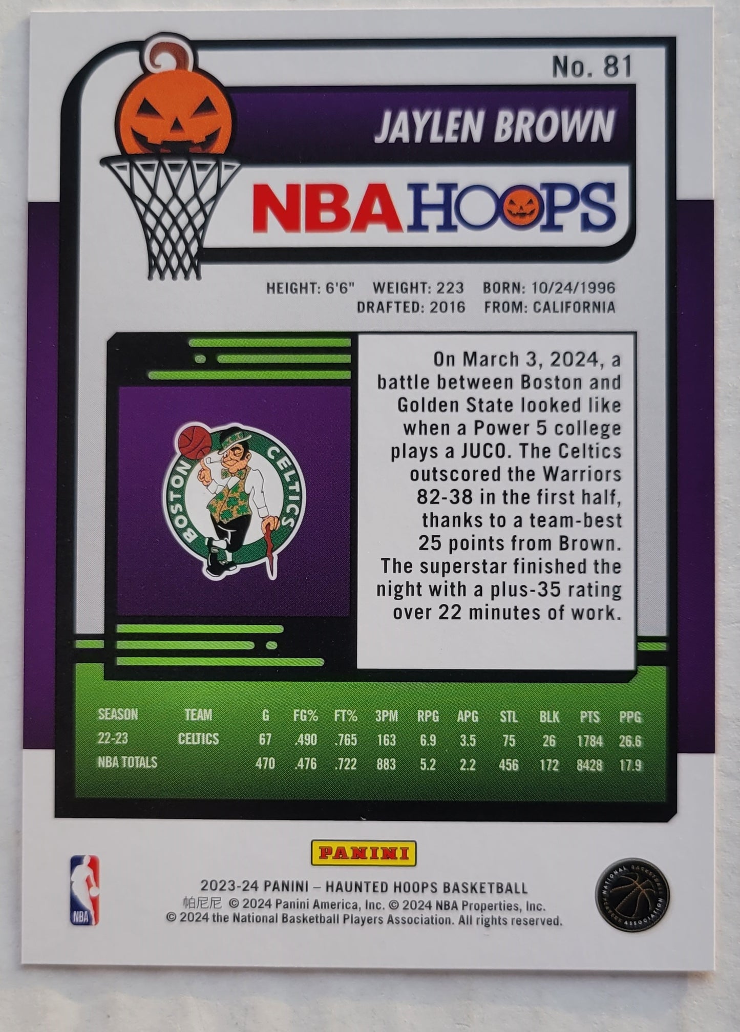 Jaylen Brown - 2023-24 Hoops Haunted Hoops Orange #81