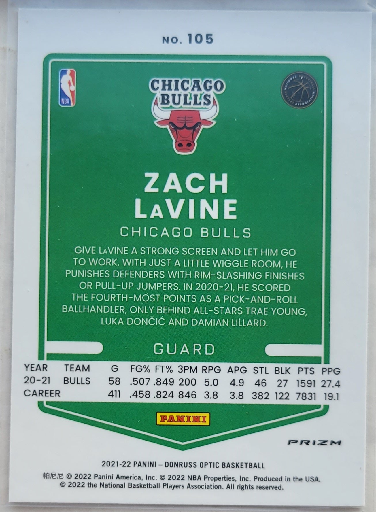 Zach LaVine - 2021-22 Donruss Optic Holo #105