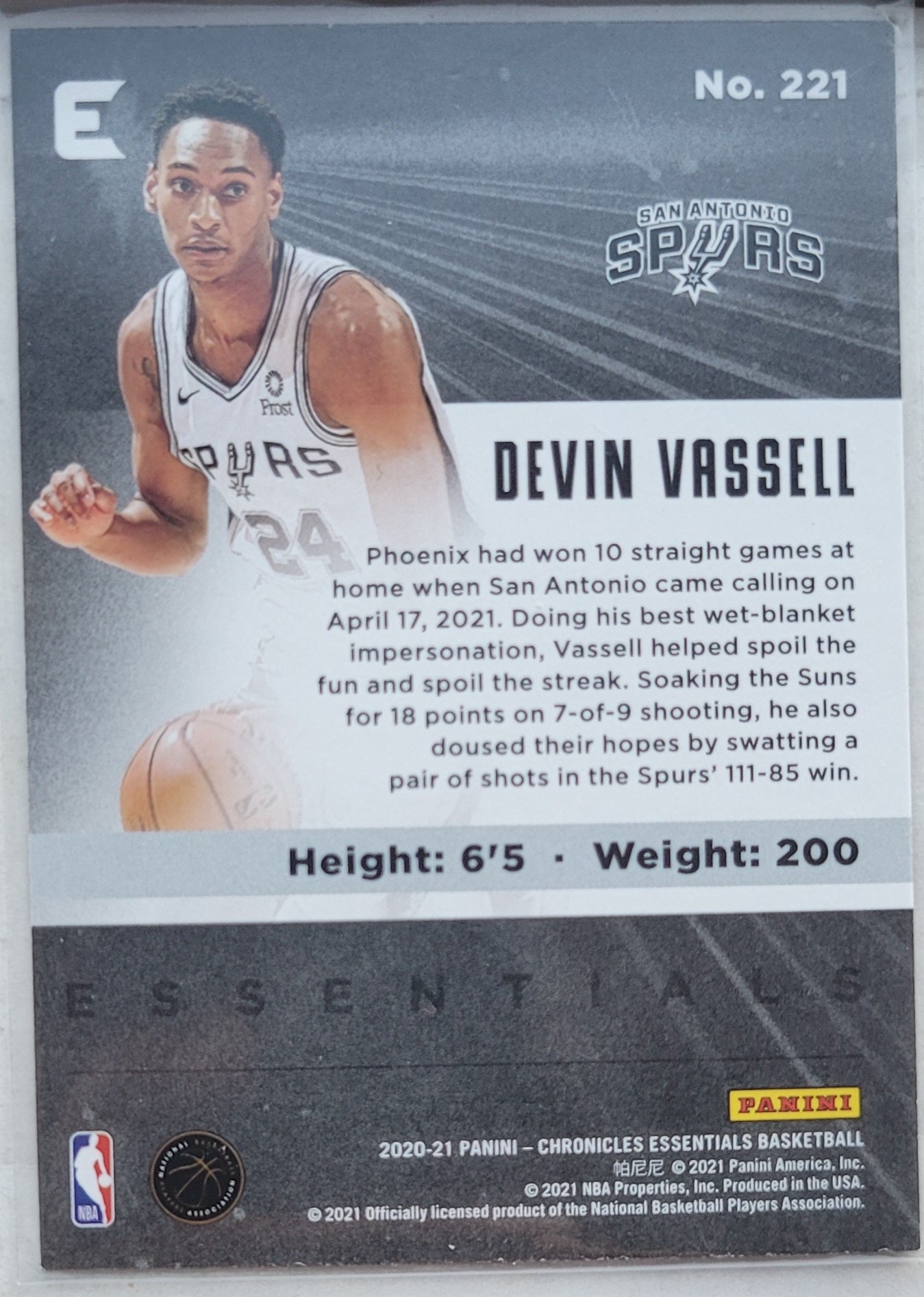 Devin Vassell - 2020-21 Panini Chronicles #221 Essentials RC