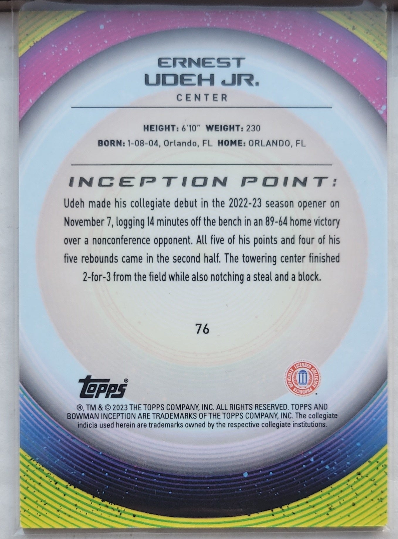 Ernest Udeh Jr. - 2022-23 Bowman Inception University #76