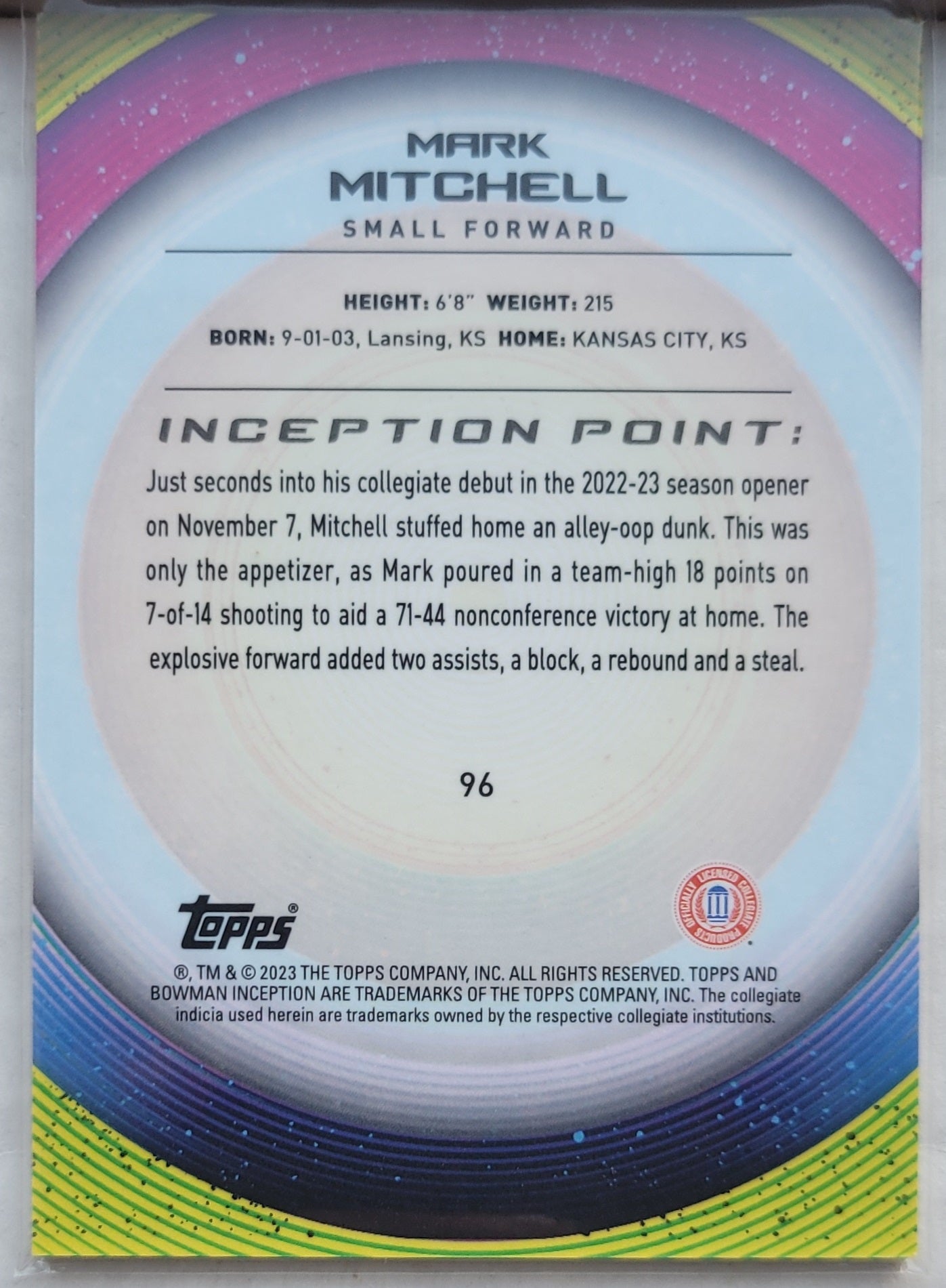 Mark Mitchell - 2022-23 Bowman Inception University #96