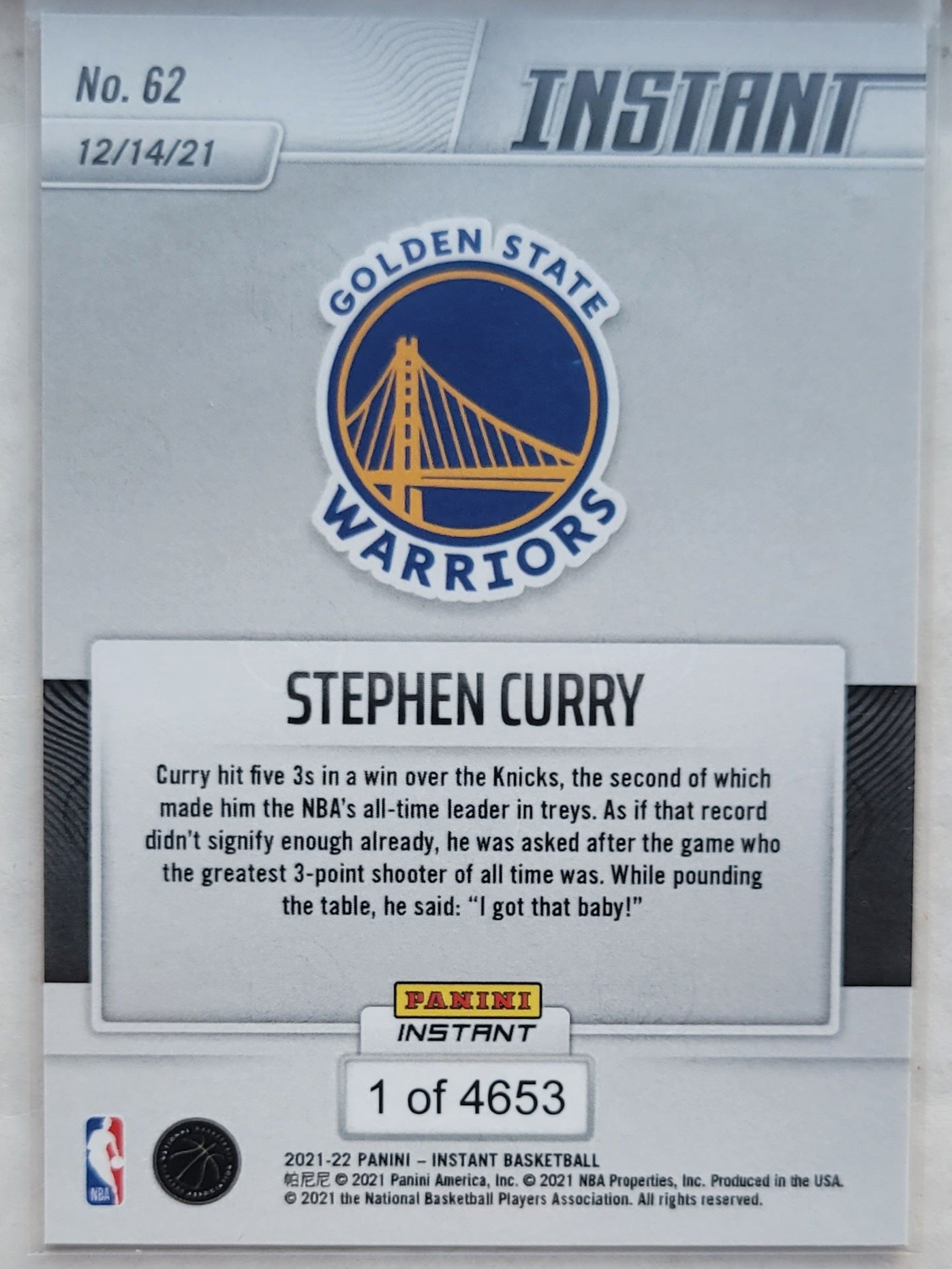 Stephen Curry - 2021-22 Panini Instant #62 - /4653