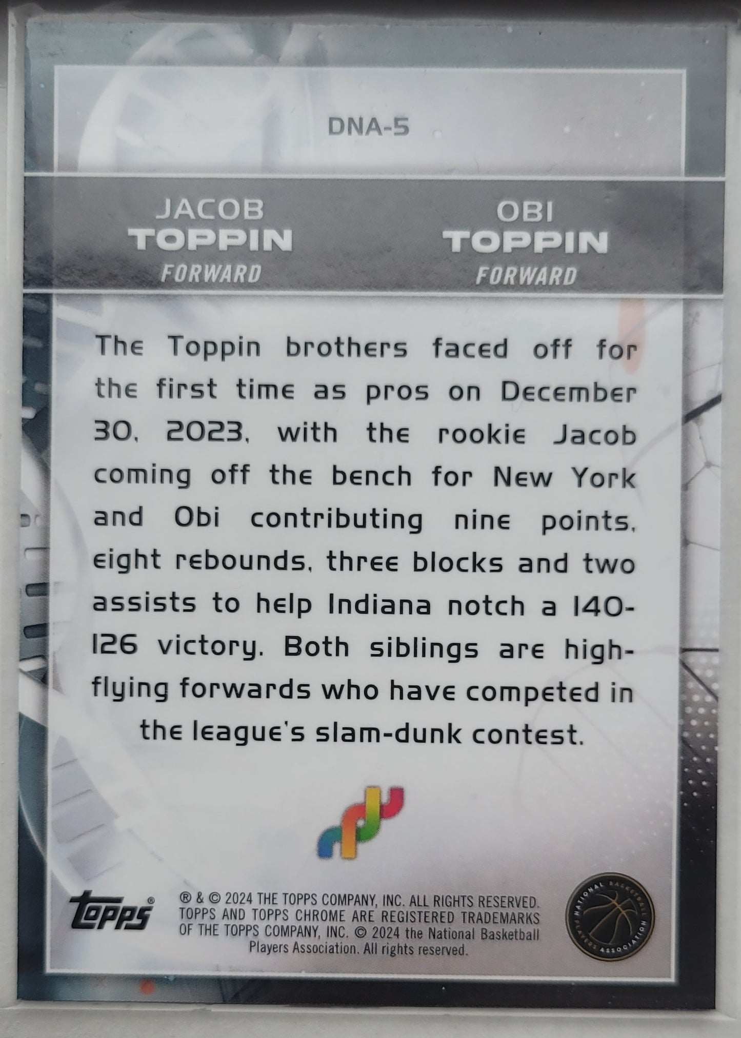 Obi Toppin / Jacob Toppin - 2023-24 Topps Chrome DNA #DNA5