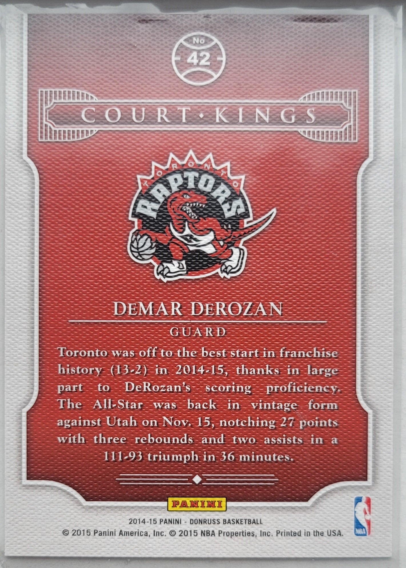 DeMar DeRozan - 2014-15 Donruss Court Kings Stat Line Season #42 - 49/76